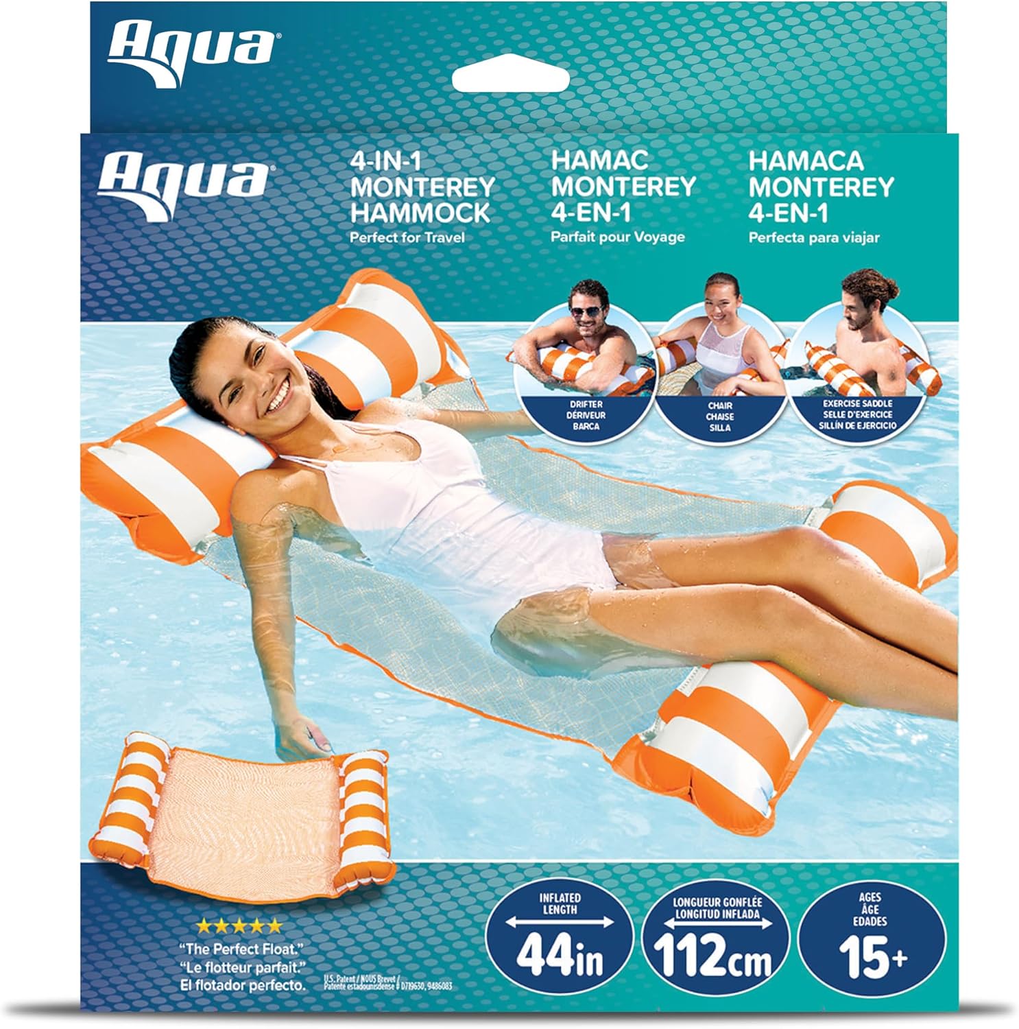 Aqua 4-in-1 Monterey Hammock Pool Float & Water Hammocks – 2-3-4 Multipacks – Multiple Colors/Styles – for Adults and Kids Floating