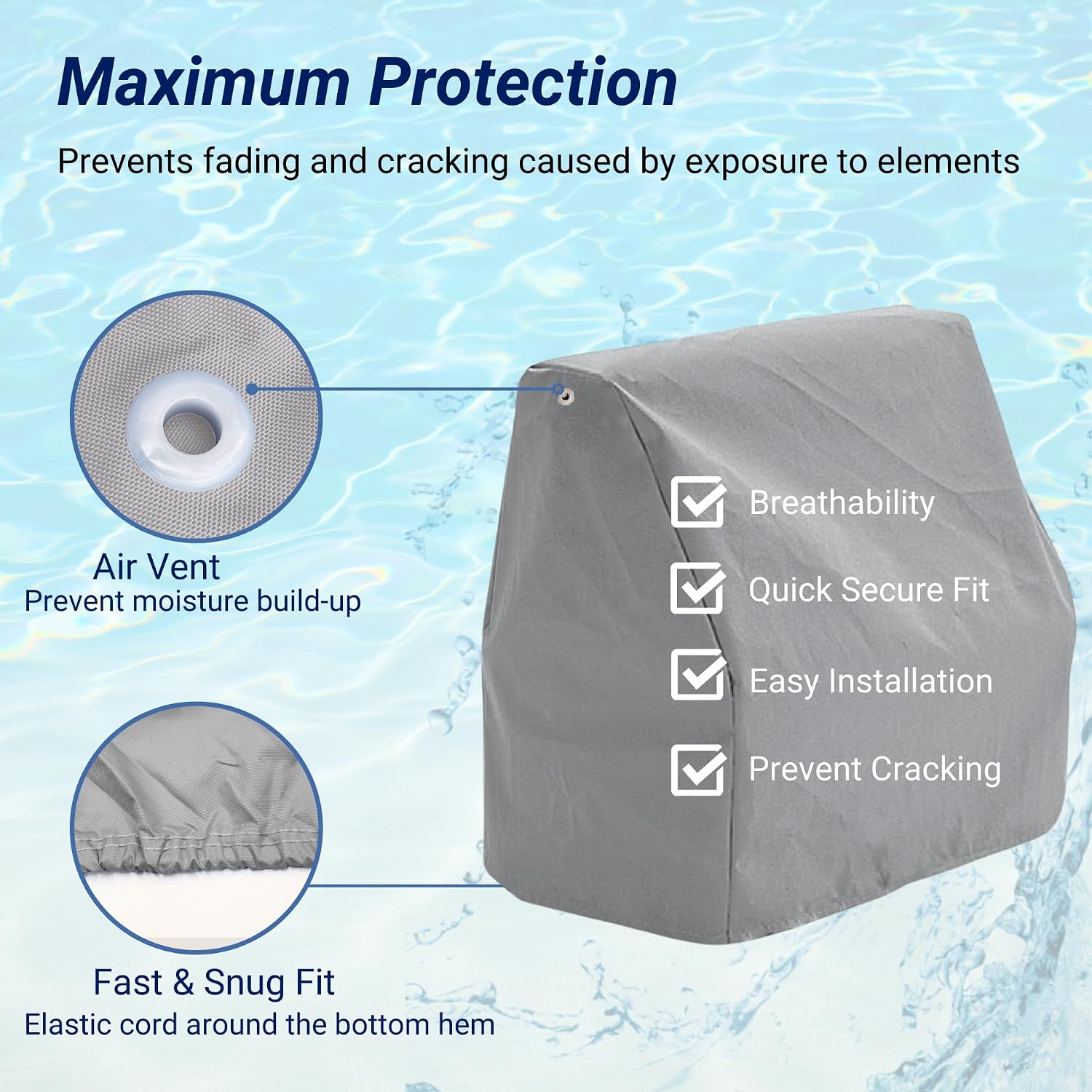 SavvyCraft Waterproof Pontoon Lounge Seat Cover Marine Grade 23"Dx60"Wx30"H