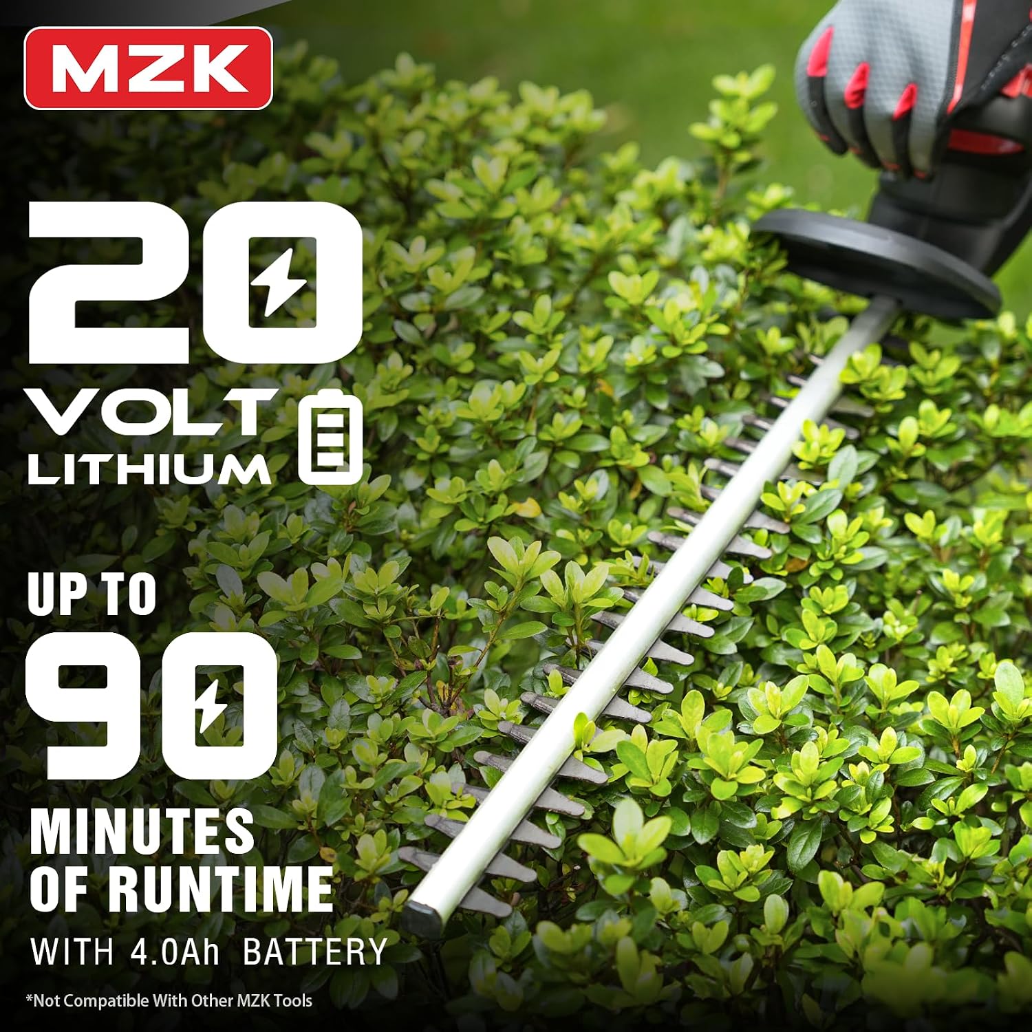 MZK 20V 22-Inch Cordless Hedge Trimmer with 2 x 4Ah Batteries