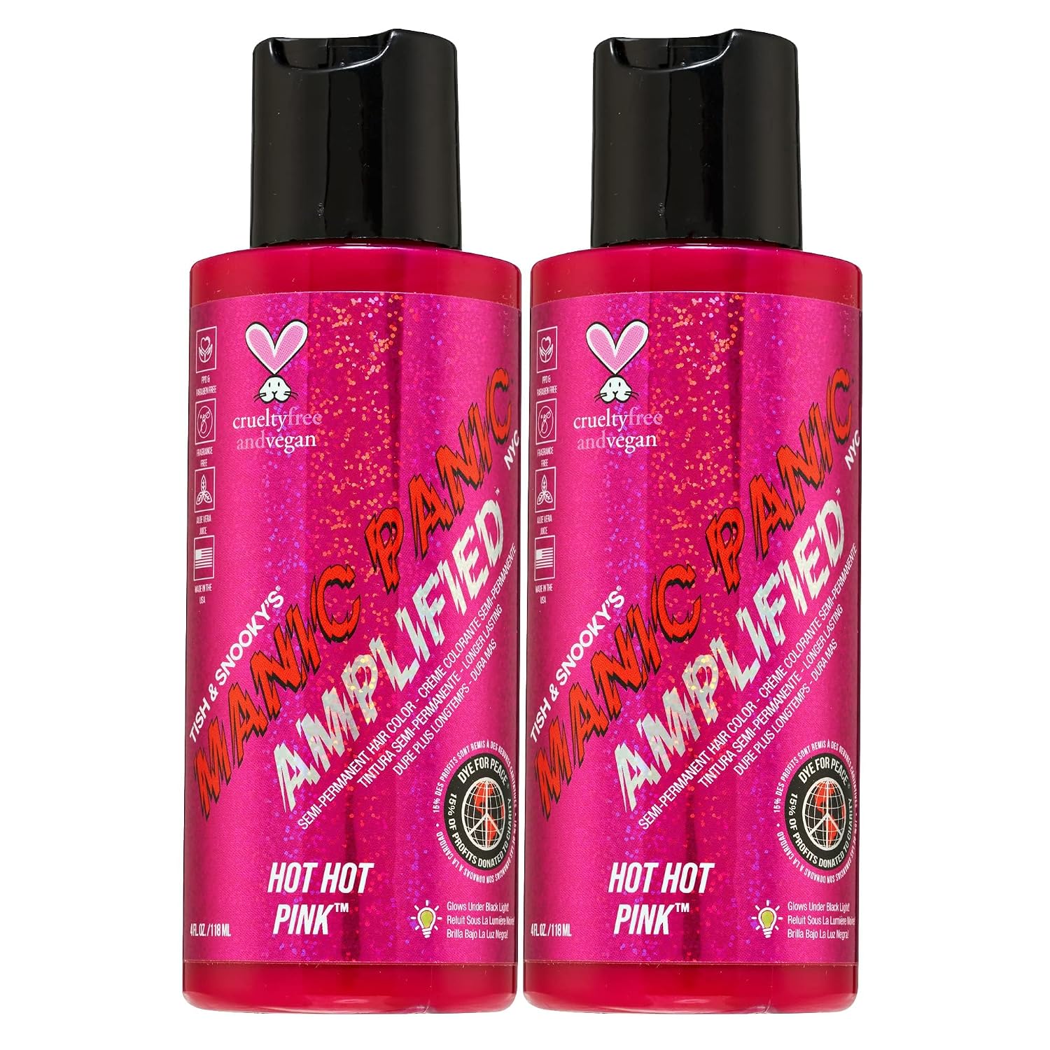 MANIC PANIC Cotton Candy Pink Hair Color - Amplified - Semi Permanent Hair Dye - Bright Pink Cool Toned Color - Glows in Blacklight - Vegan, PPD & Ammonia-Free - For Coloring Hair on Women & Men