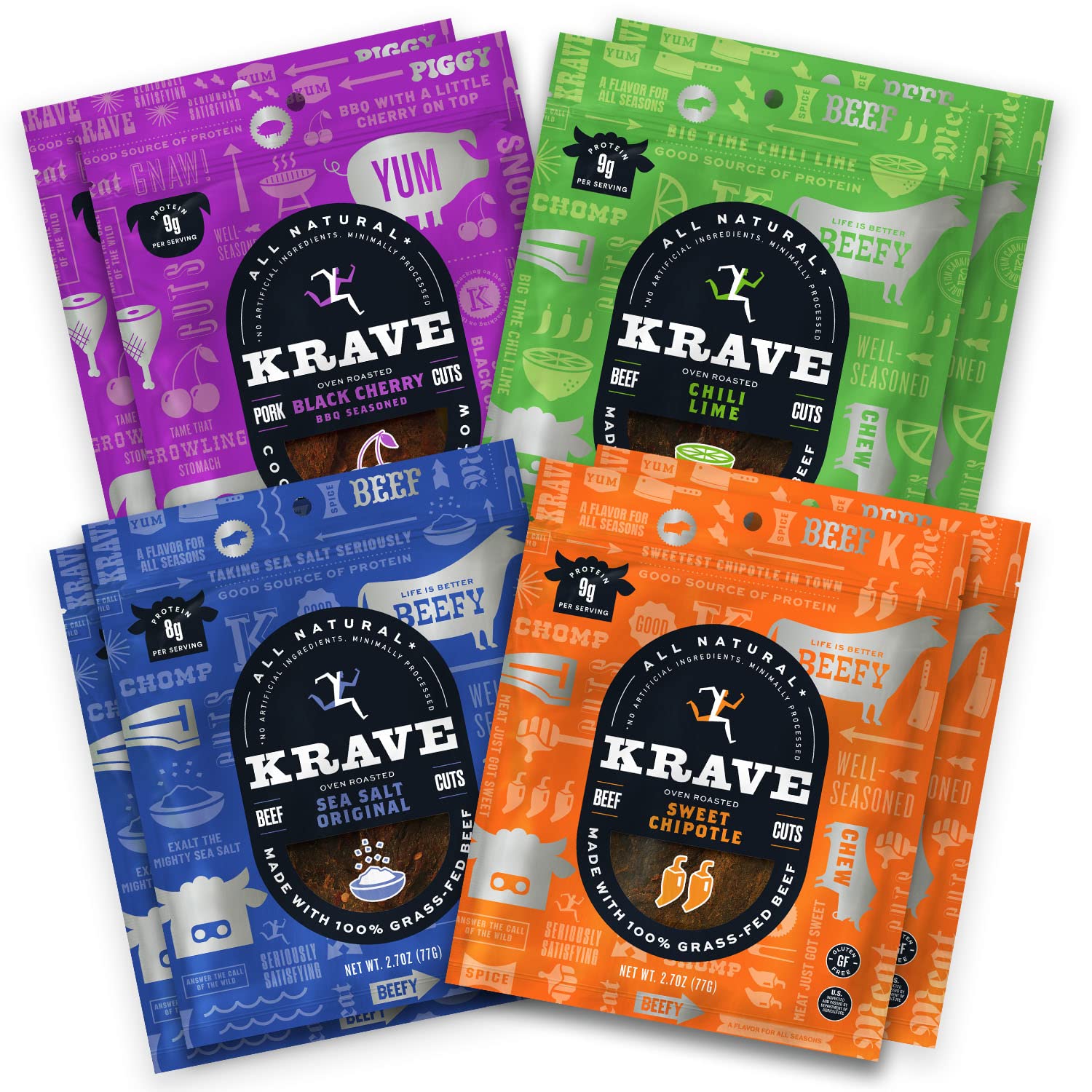 KRAVE All Natural Pork Jerky, Black Cherry BBQ - Protein Packed Snacks Roasted for Maximum Flavor - Premium Tender Meat Cuts - Gluten Free - 2.7 Ounce