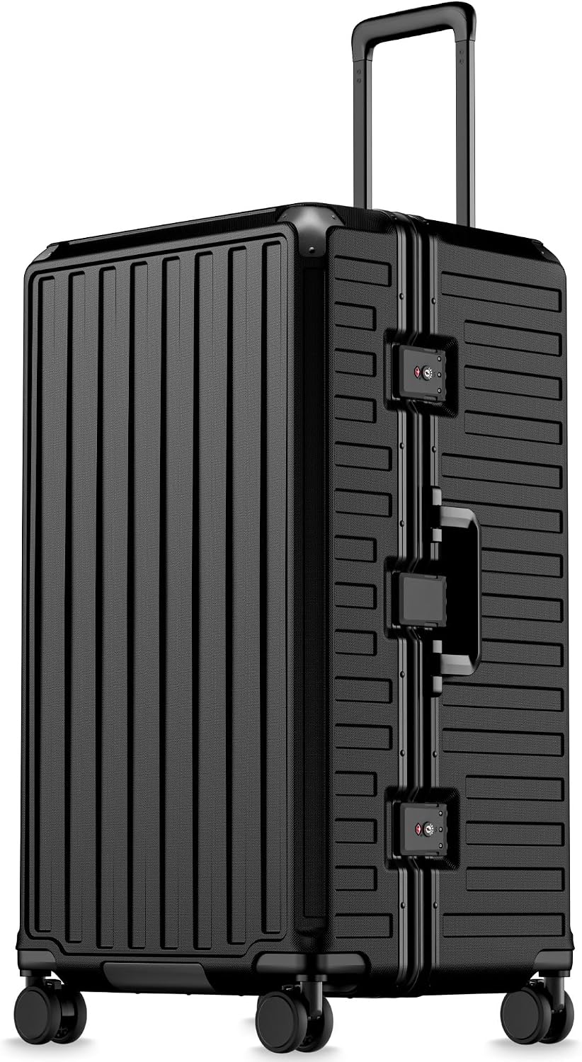 LUGGEX Zipperless Checked Suitcase, Aluminum Frame, Charcoal Metallic, 28" | Checked Luggage, 100% PC Hard Shell, 8010S Aluminum Frame, 8 Spinner Wheels, TSA Lock, Hard Shell, ZX-Core