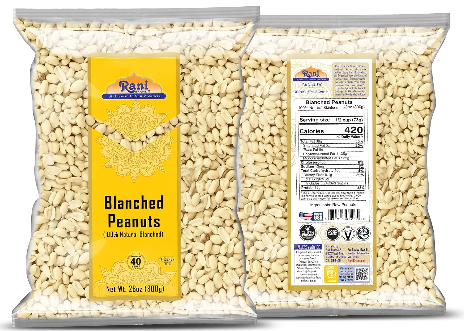 Rani Peanuts, Raw Whole With Skin (uncooked, unsalted) 14oz (400g) ~ All Natural | Vegan | Kosher | Gluten Friendly | Fresh Product of USA ~ Spanish Grade Groundnut/Red-skin