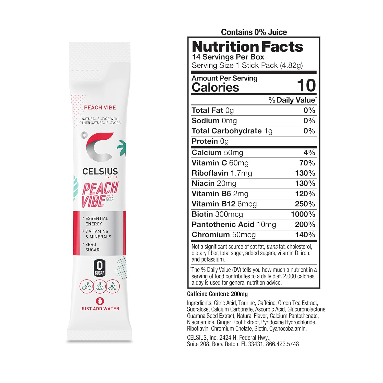 CELSIUS On-The-Go Powder Stick Packs, Zero Sugar (14 Sticks per Pack)