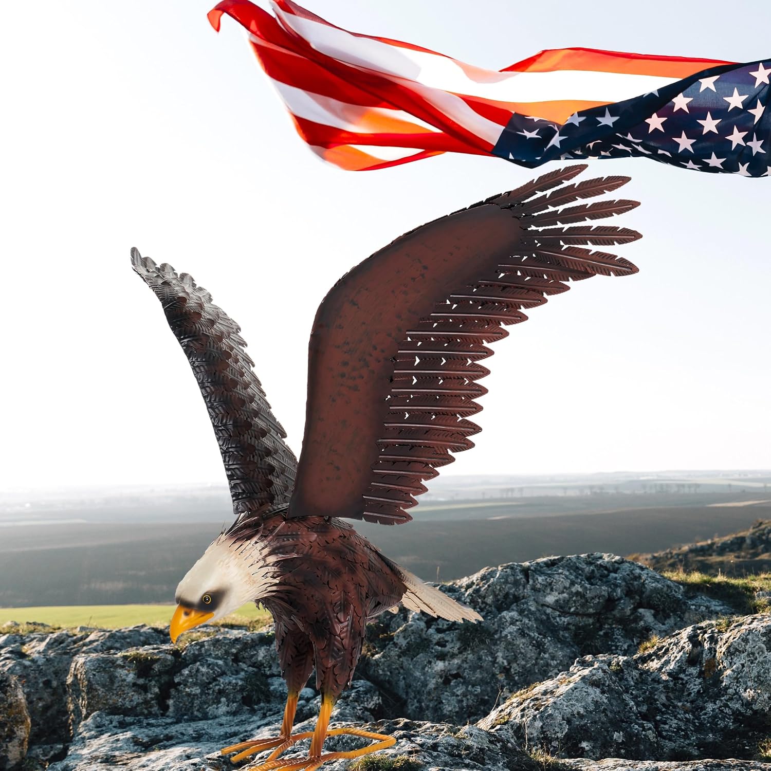 chisheen Bald Eagle Statue Outdoor Garden Sculpture Metal Yard Art Lawn Decorations,Large Eagle Figurines and Statues