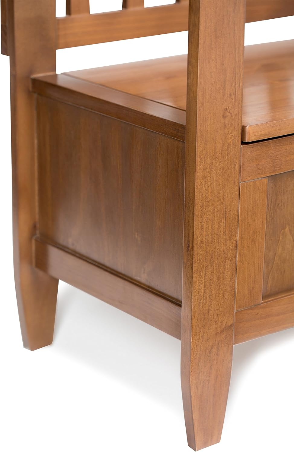 SIMPLIHOME Connaught 30" Wide Solid Wood Storage Bench in Chestnut Brown | Contemporary entryway bench with lift-up lid and hidden storage; mudroom, hallway, foyer, or shoe bench.