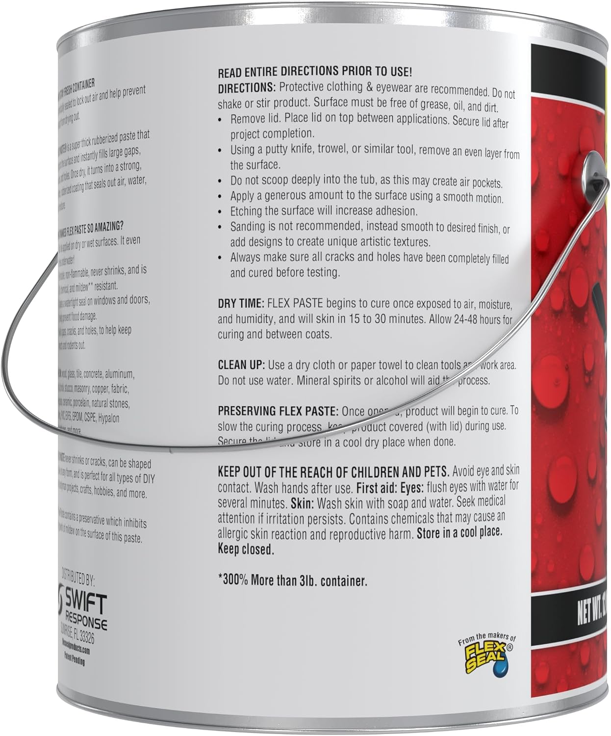 Flex Paste MAX, 12 lb Can, Black, Waterproof Paintable Putty, Spackle Sealant, Fill Gaps Cracks Holes - Block Out Water and Air - UV Resistant - Walls