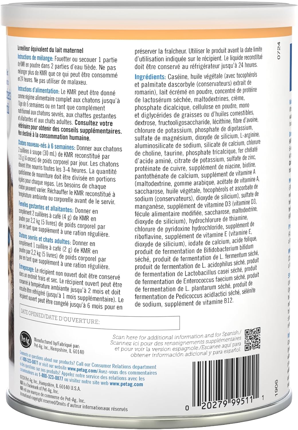 Pet-Ag KMR Kitten Milk Replacer Powder - 12 oz, Pack of 2 - Powdered Kitten Formula with Prebiotics