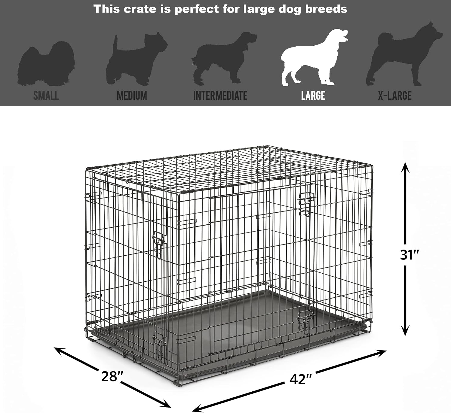 Midwest Homes for Pets 24-Inch New World Crate for Small Breeds, 12-20 lbs, Double Door Folding Dog Crate, Leak-Proof Tray & Secure Latches, Portable, Durable & Easy to Assemble