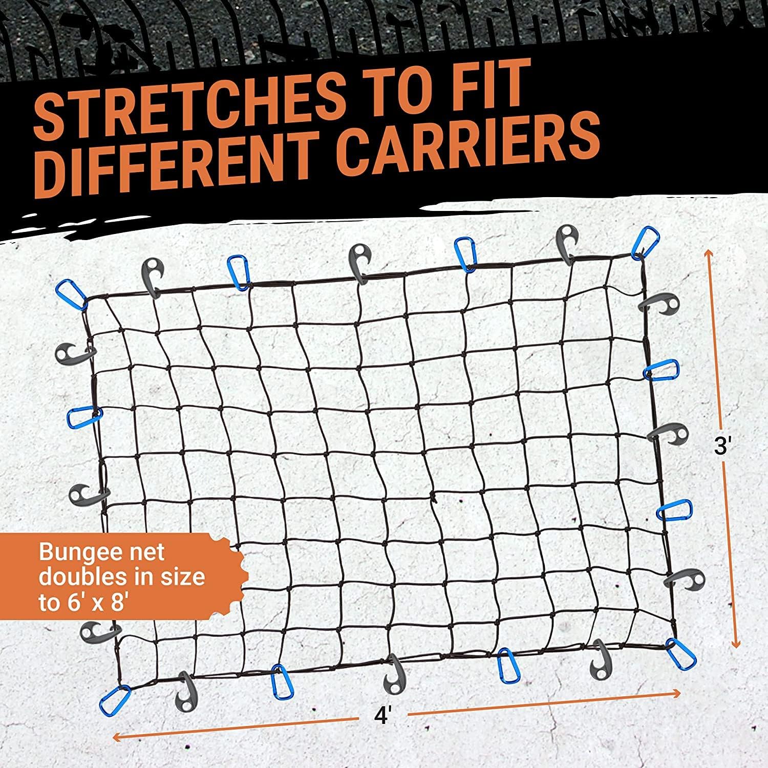Cargo Net for Roof Rack - 22 x 38 Inch, Heavy-Duty, Mesh Square Bungee Netting with 12 Black Clips and Storage Bag - Holds Small and Large Loads