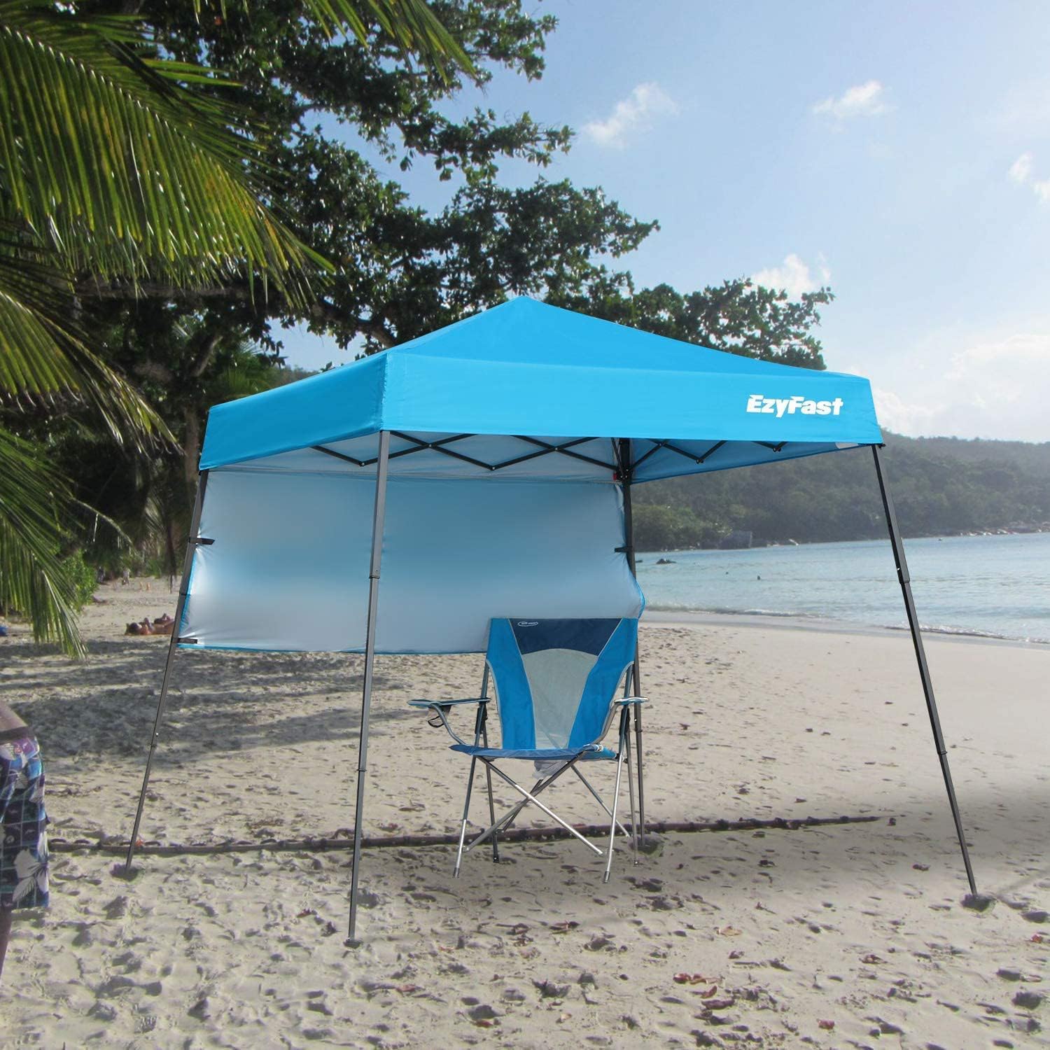 EzyFast Ultra Compact Backpack Canopy, Pop Up Shelter, Portable Sports Cabana, 7.5 x 7.5 ft Base / 6 x 6 ft top for Hiking, Camping, Fishing, Picnic