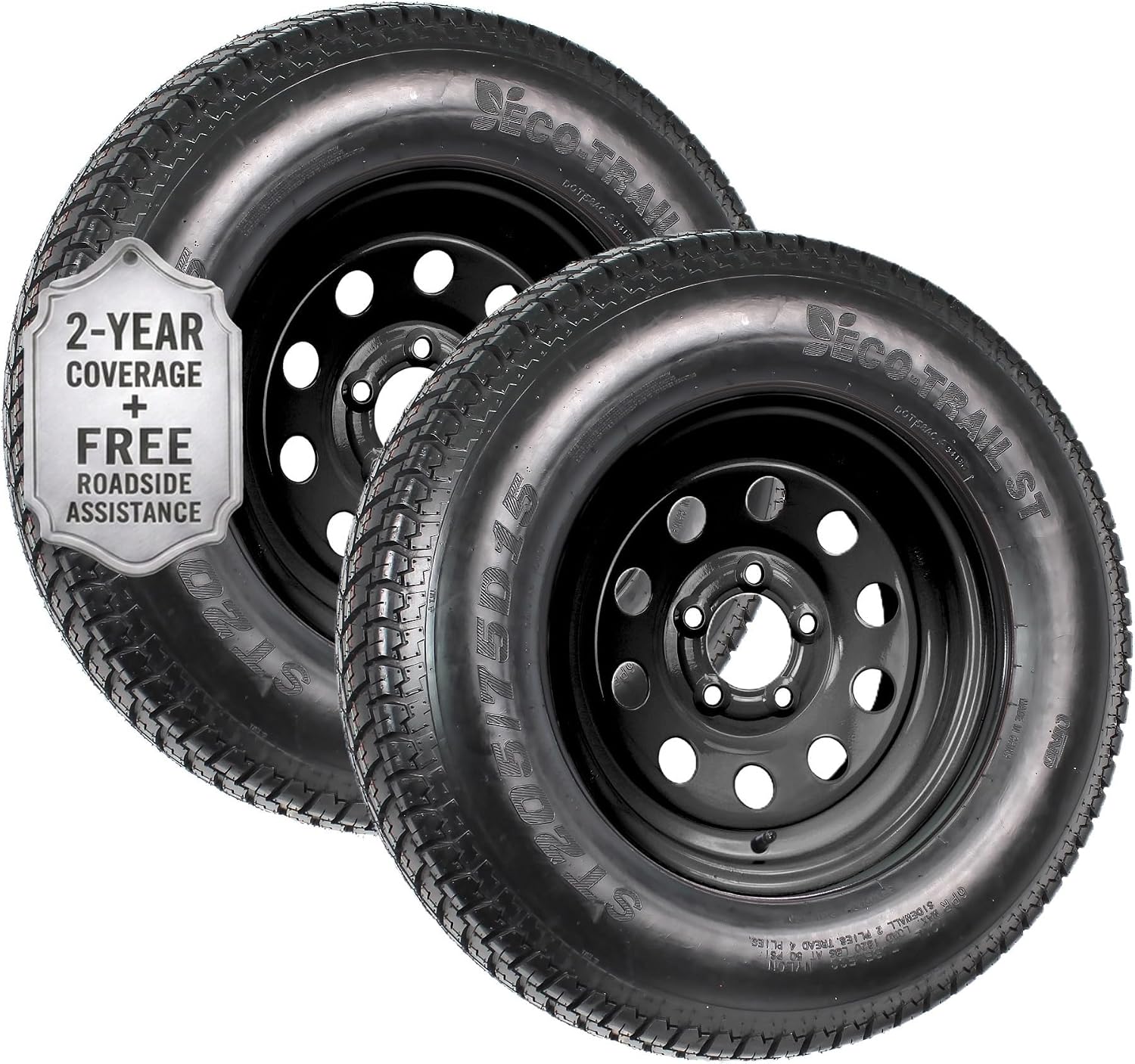 eCustomrim 2-Pack Trailer Tire Rim Assembly ST205/75D15 5 Lug Black Mod | 15 Inch Load Range C 6 Ply Tire