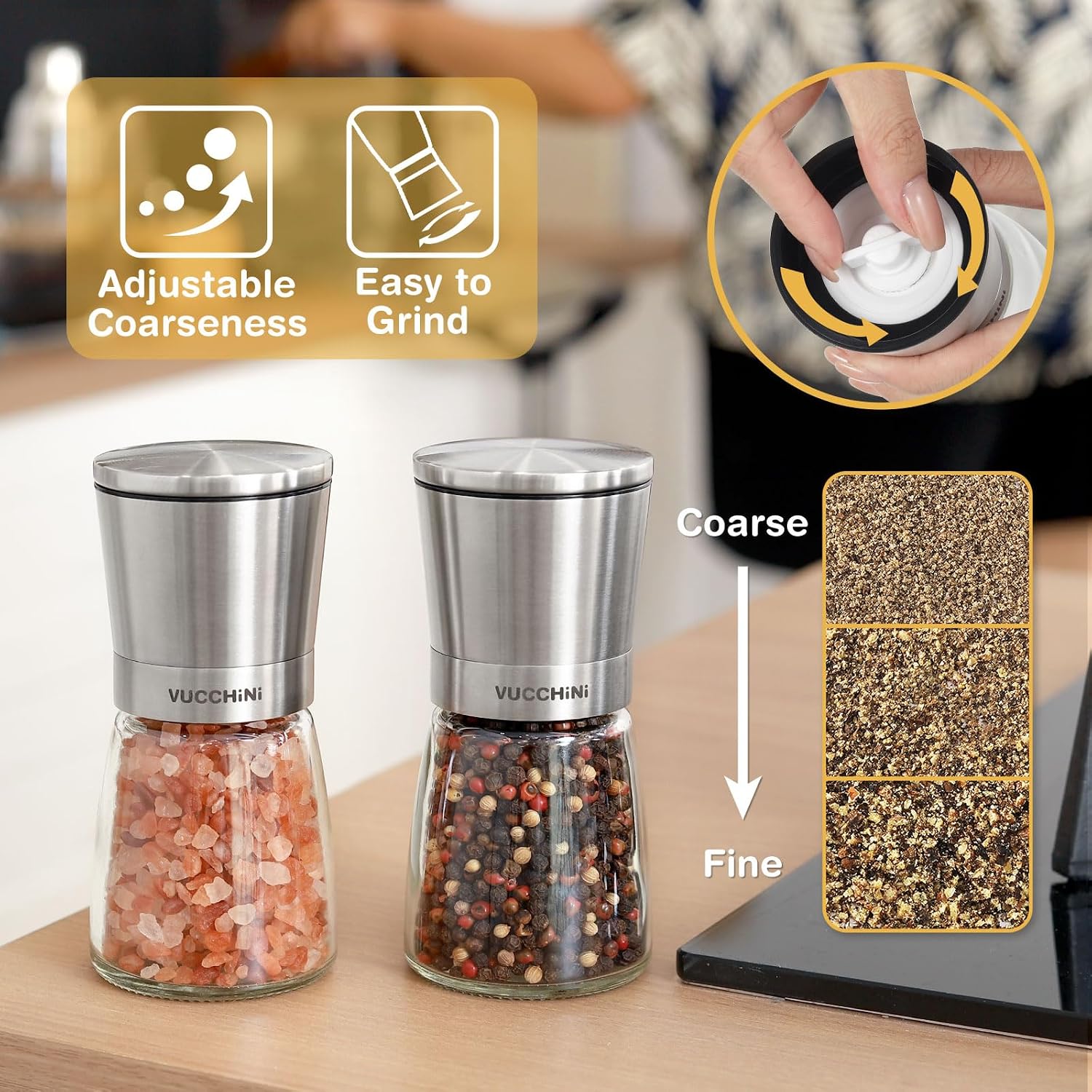 Vucchini Stainless Steel Salt and Pepper Grinder Set Manual
