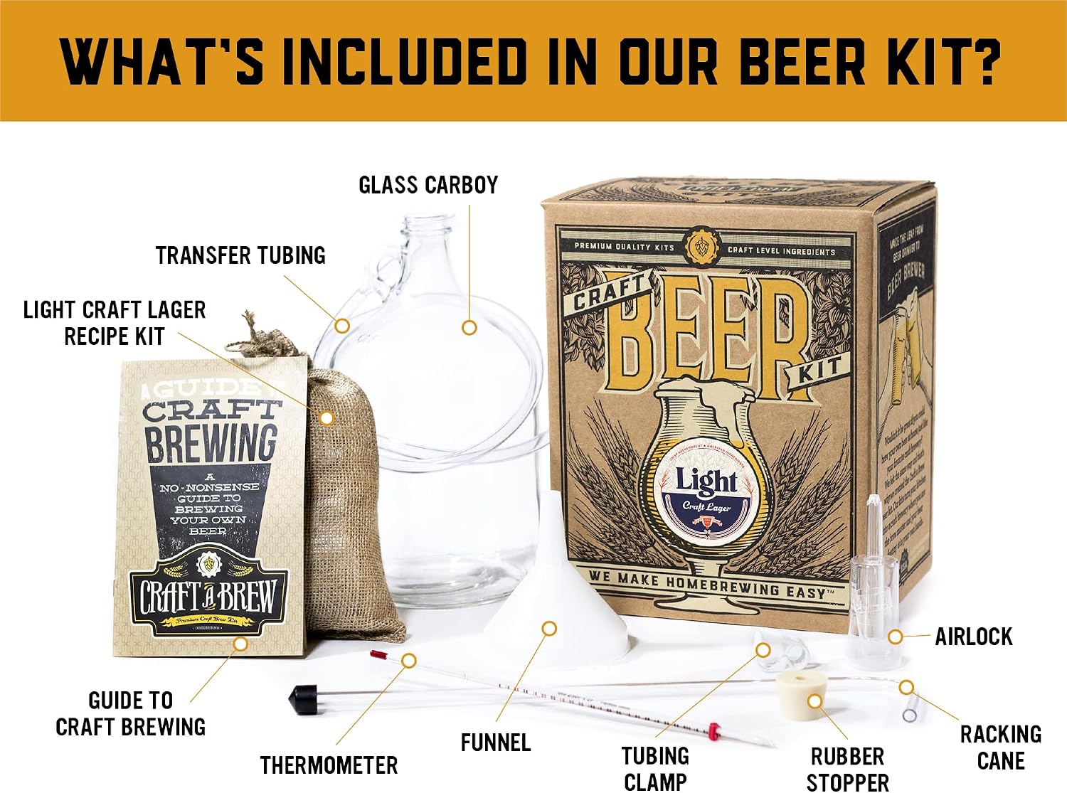 Craft A Brew - Hefeweizen - Beer Making Kit - Make Your Own Craft Beer - Complete Equipment and Supplies - Starter Home Brewing Kit - 1 Gallon