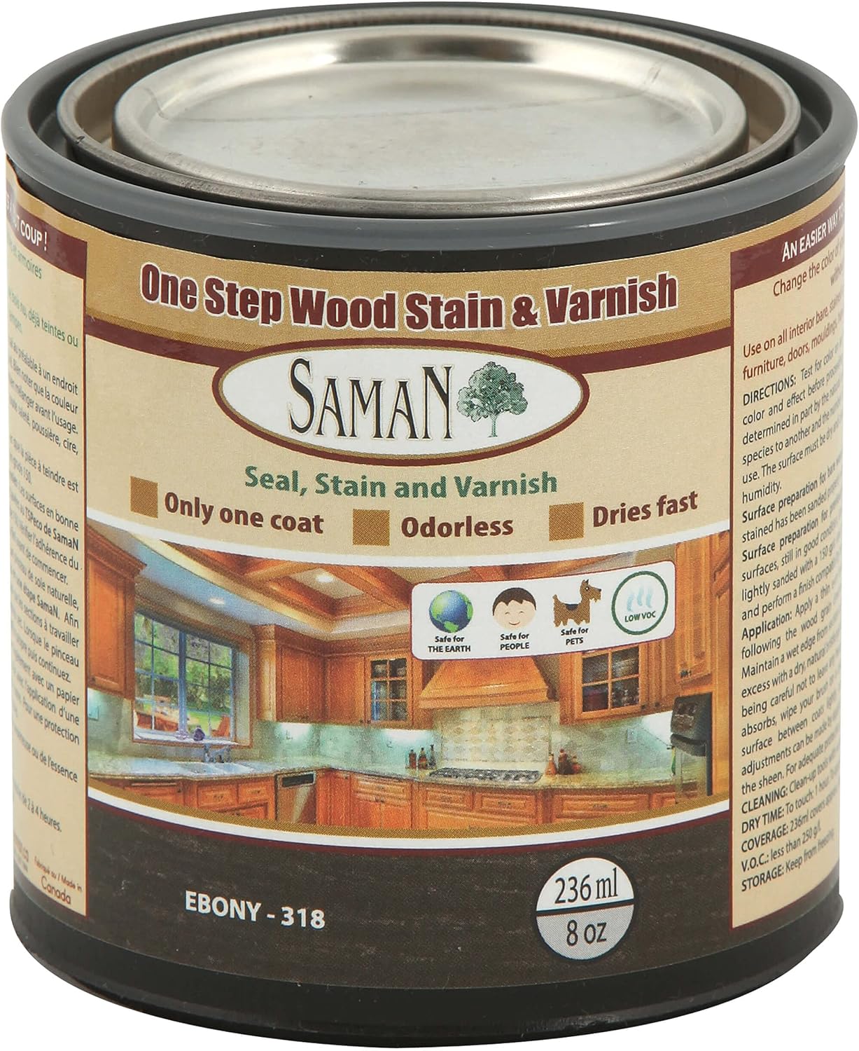 SamaN Interior One Step Wood Seal, Stain and Varnish – Oil Based Odorless Dye - Protection for Furniture and Fine Wood (Cedar SAM-303, 8 oz)