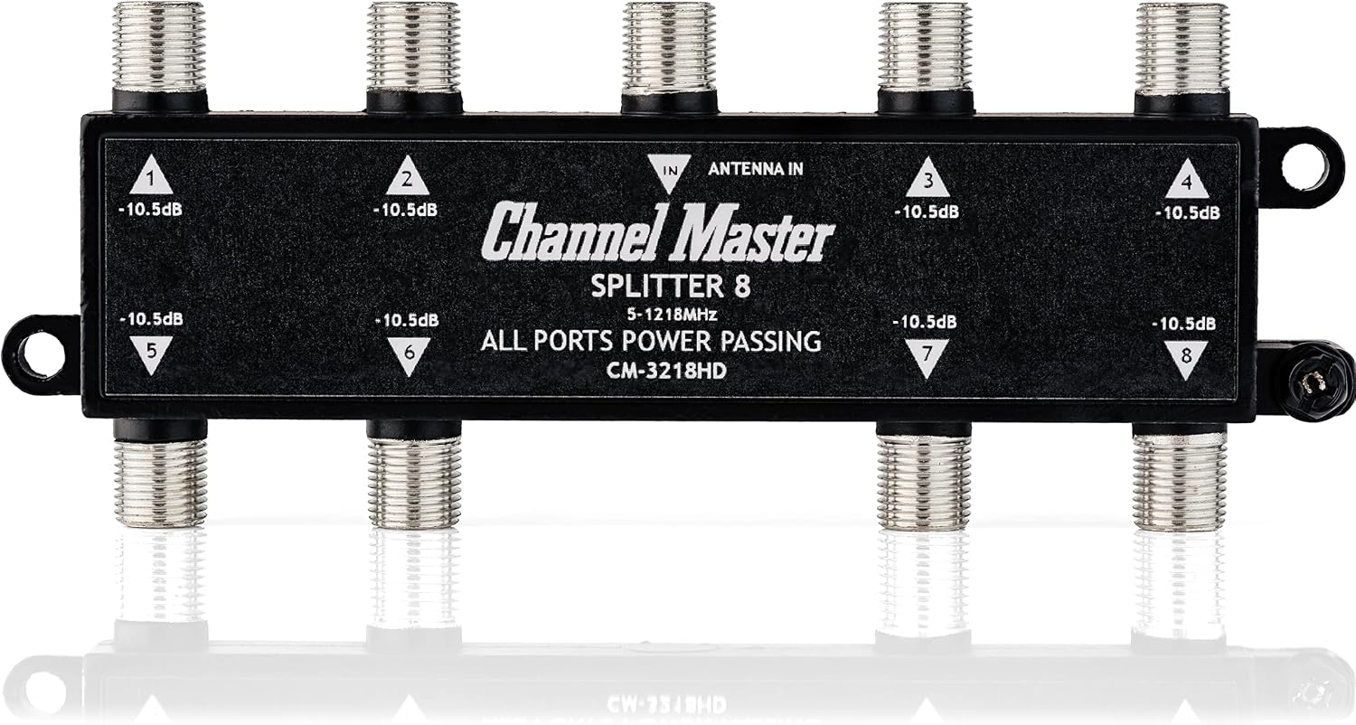Channel Master Splitter 2 | 2-Way Splitter Distributes Digital HDTV Antenna Signal to 2 TVs, One Input and Two Outputs, Power Passing for Preamplifiers and Boosters, Low-Loss Design, Indoor/Outdoor