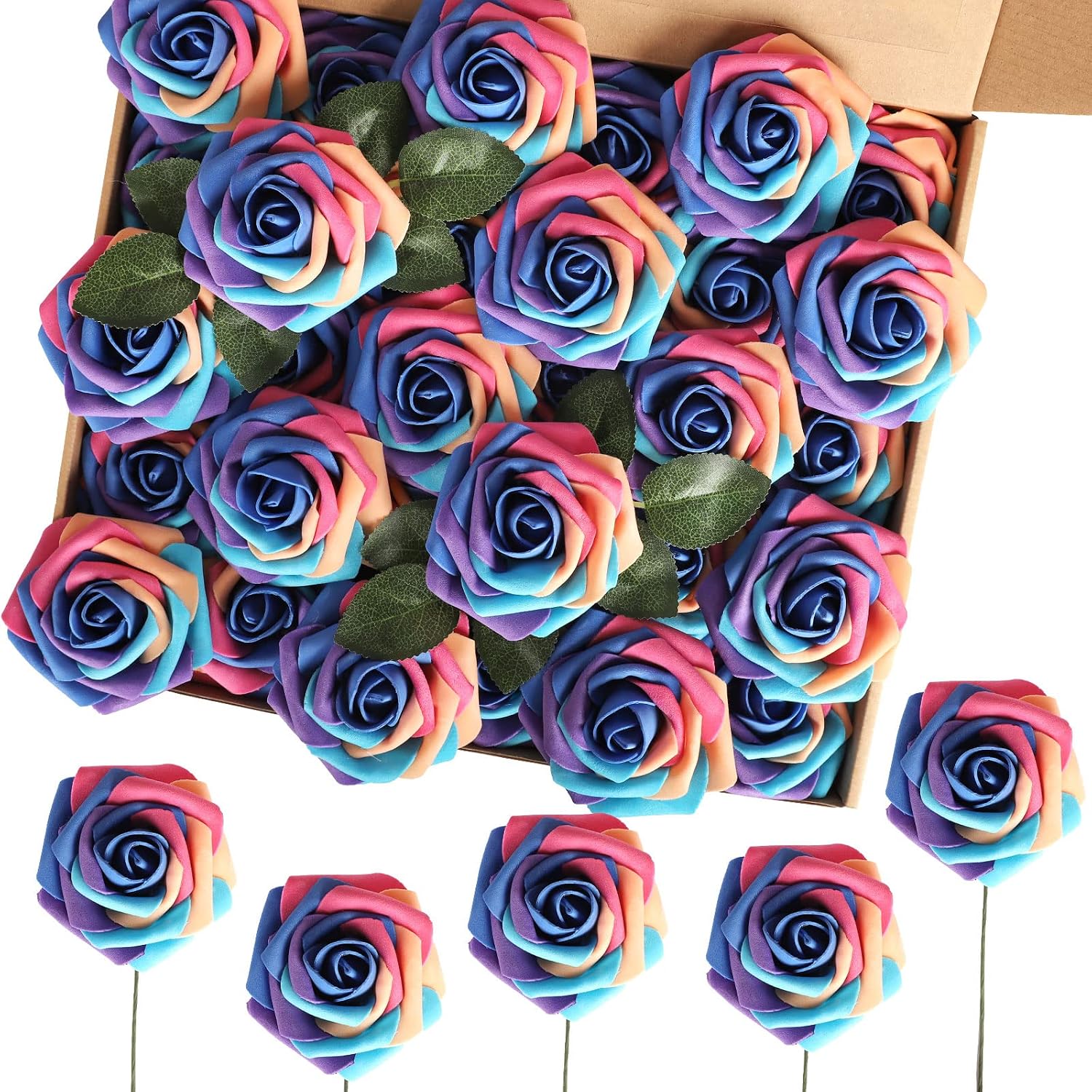 30PCS Yellow Artificial Flowers, Real Touch Fake Roses for Fall Decorations