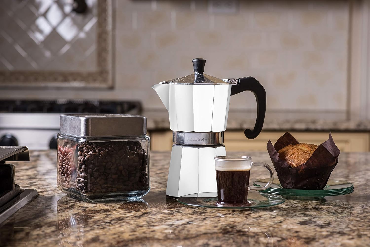 Bellemain Stovetop Espresso Maker, Italian Moka Pot, 6-Cup Silver | Classic aluminum design brews rich espresso at home or camping, with an easy-to-use and easy-to-clean design.