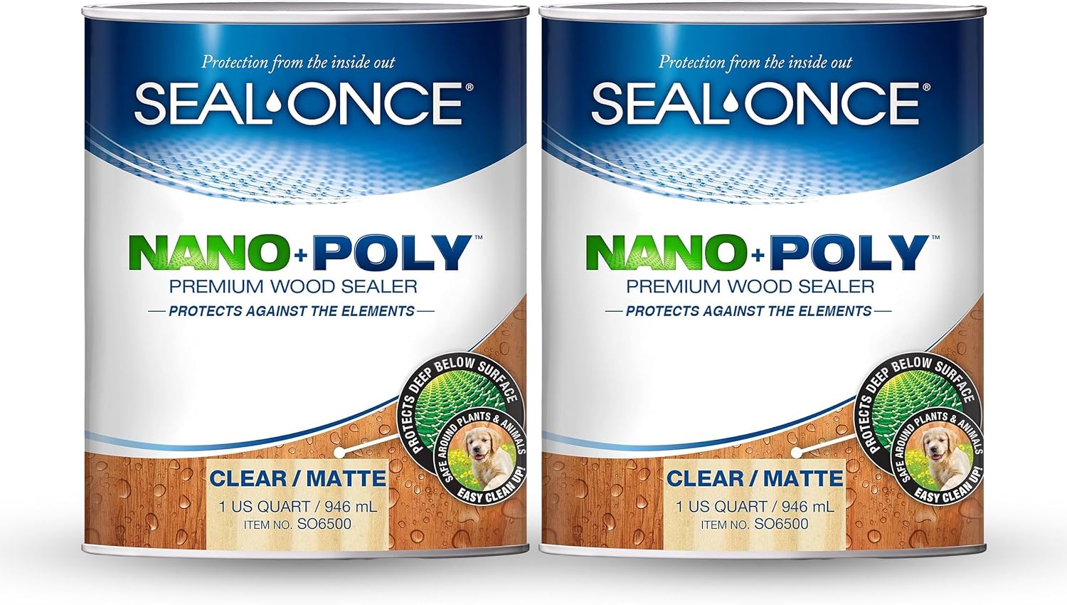 Seal-Once Nano+Poly Wood Sealer and Waterproofer, Clear, 1 Gallon | With Polyurethane, Water-based, Low-VOC, Waterproofer & Stain, For Decks, Fences & Log Homes