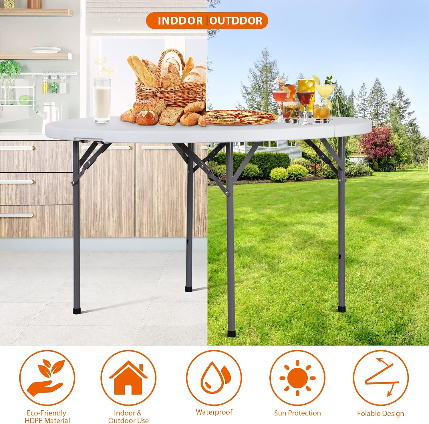 ZenStyle 3 ft Indoor Outdoor Heavy Duty Portable Plastic Folding Table