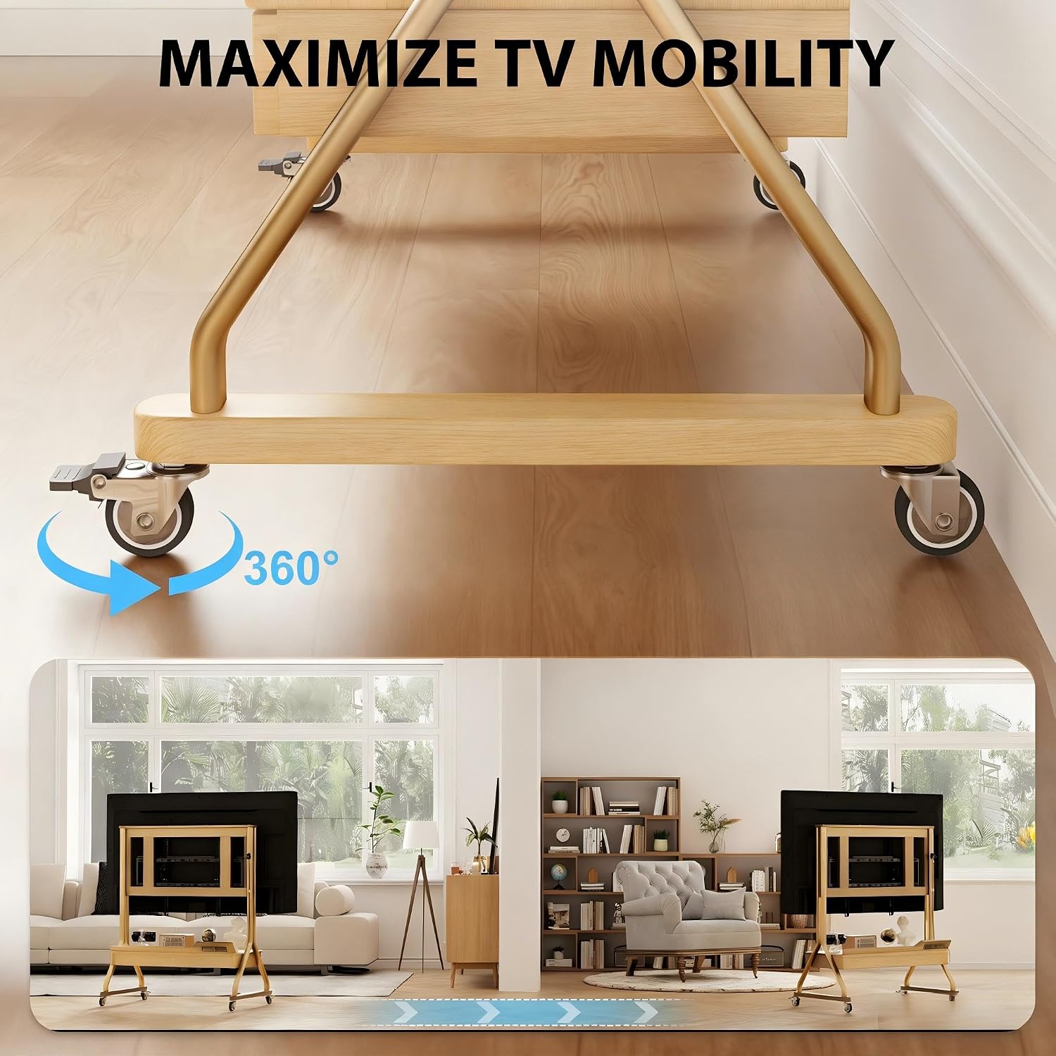 AnywaysWood TV Cart Rolling TV Stand with Wheels for Most 40-75" TVs up to 300lbs Height Adjustable, Tilting, Tall Heavy Duty TV Stand with 2 Drawers Power Strip, for Living Room