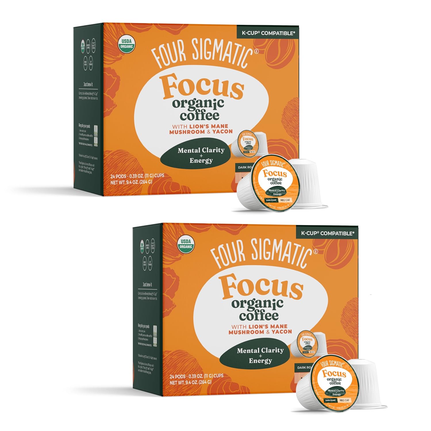 Four Sigmatic Mushroom Coffee K-Cups | Organic Dark Roast Coffee with Lion’s Mane Mushroom Powder & Yacon | Focus & Immune Support | Vegan & Keto