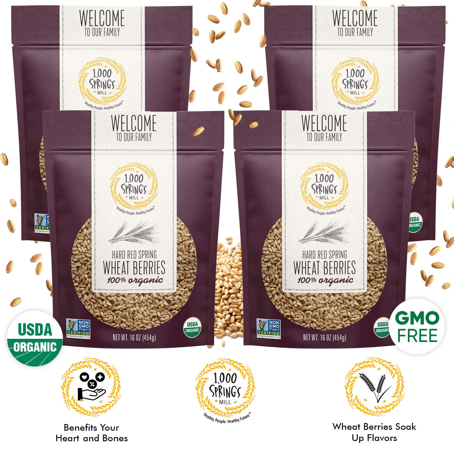 1000 SPRINGS MILL - Organic Hard Red Spring Wheat Berries - Used for Organic Flours, Cereals, Salads