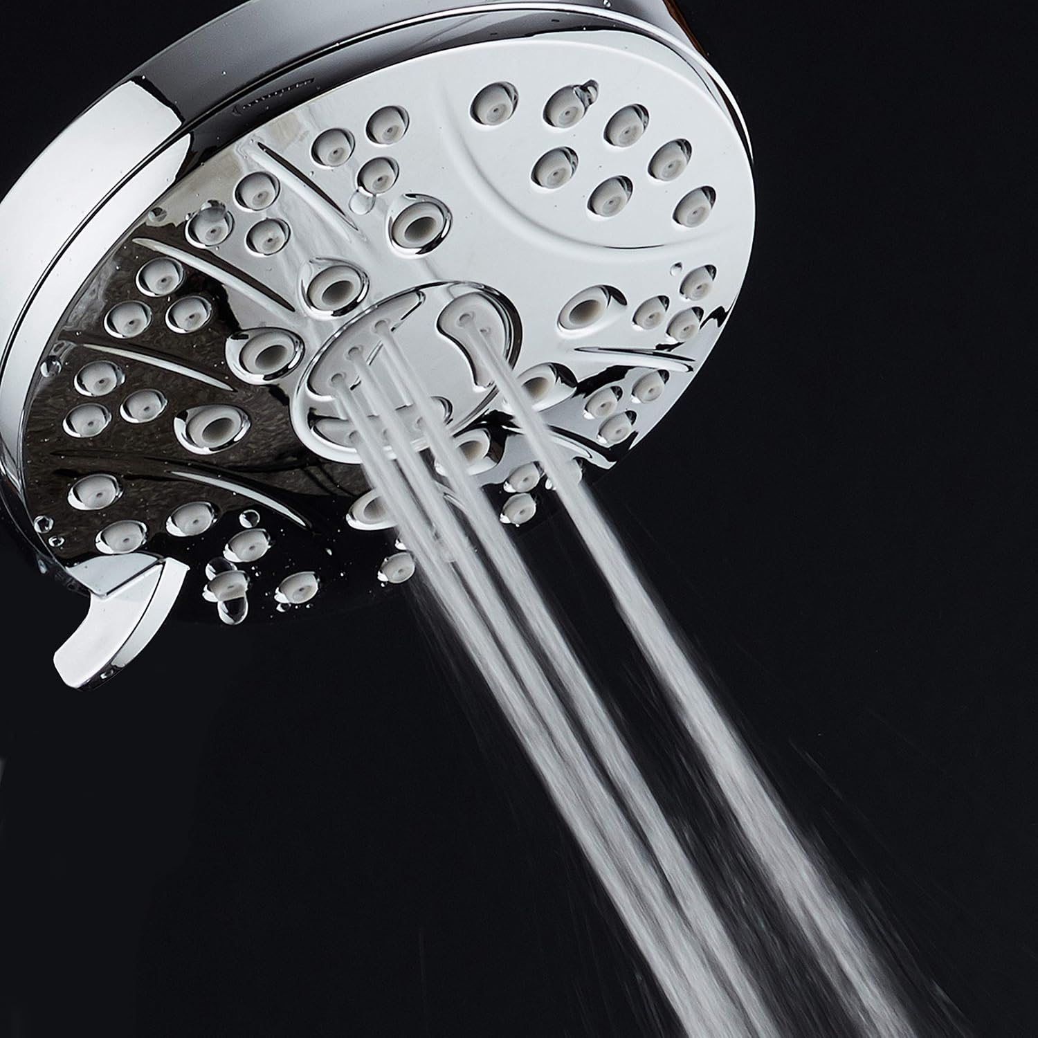 High Pressure 6-setting Luxury Rain Shower Head – Extra Large Face – Anti Clog Jets – Solid Brass Connection Ball Joint – Angle Adjustable