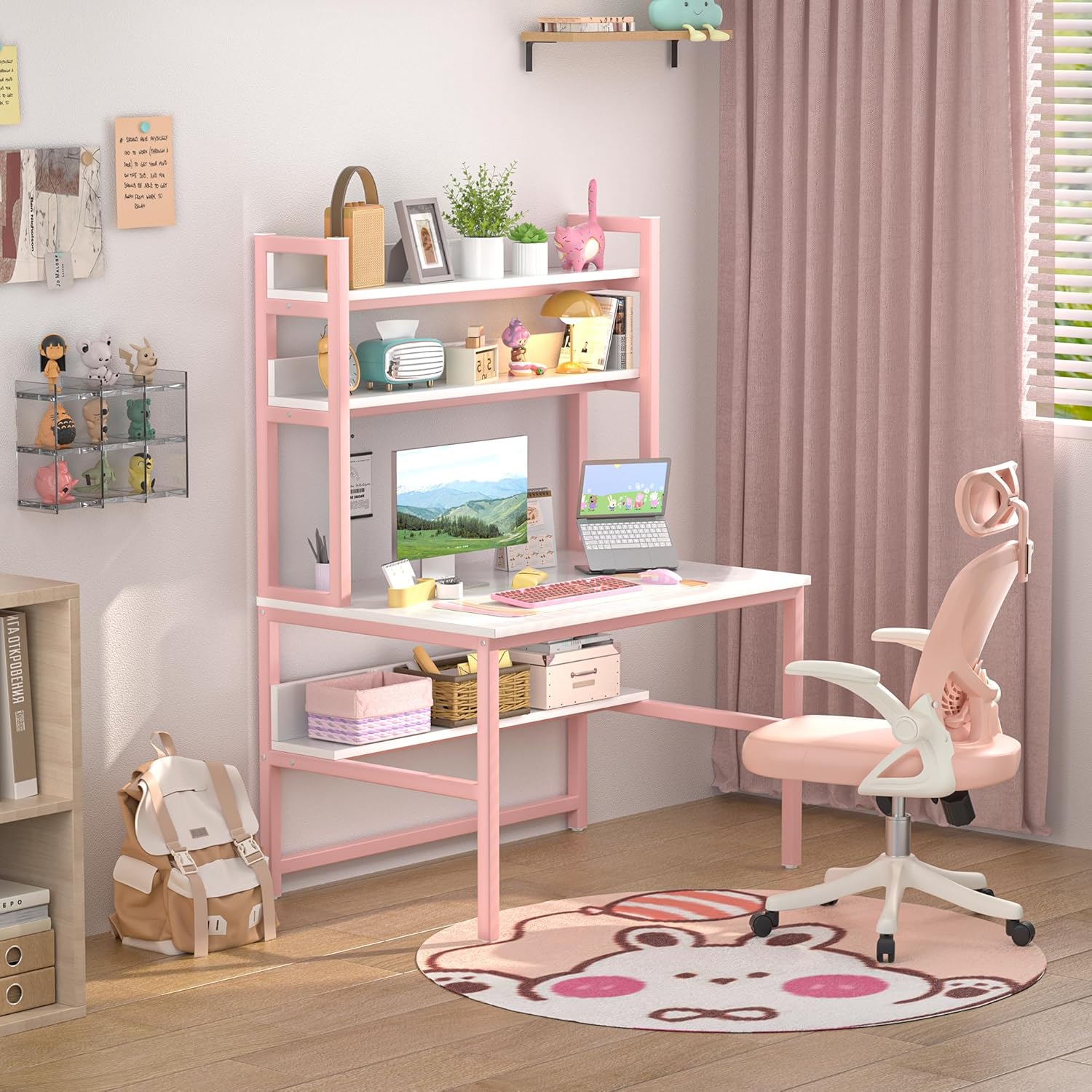 Aquzee Computer Desk with Shelves, 47" W x 23.6" D Gaming Desk with Hutch and Bookshelf