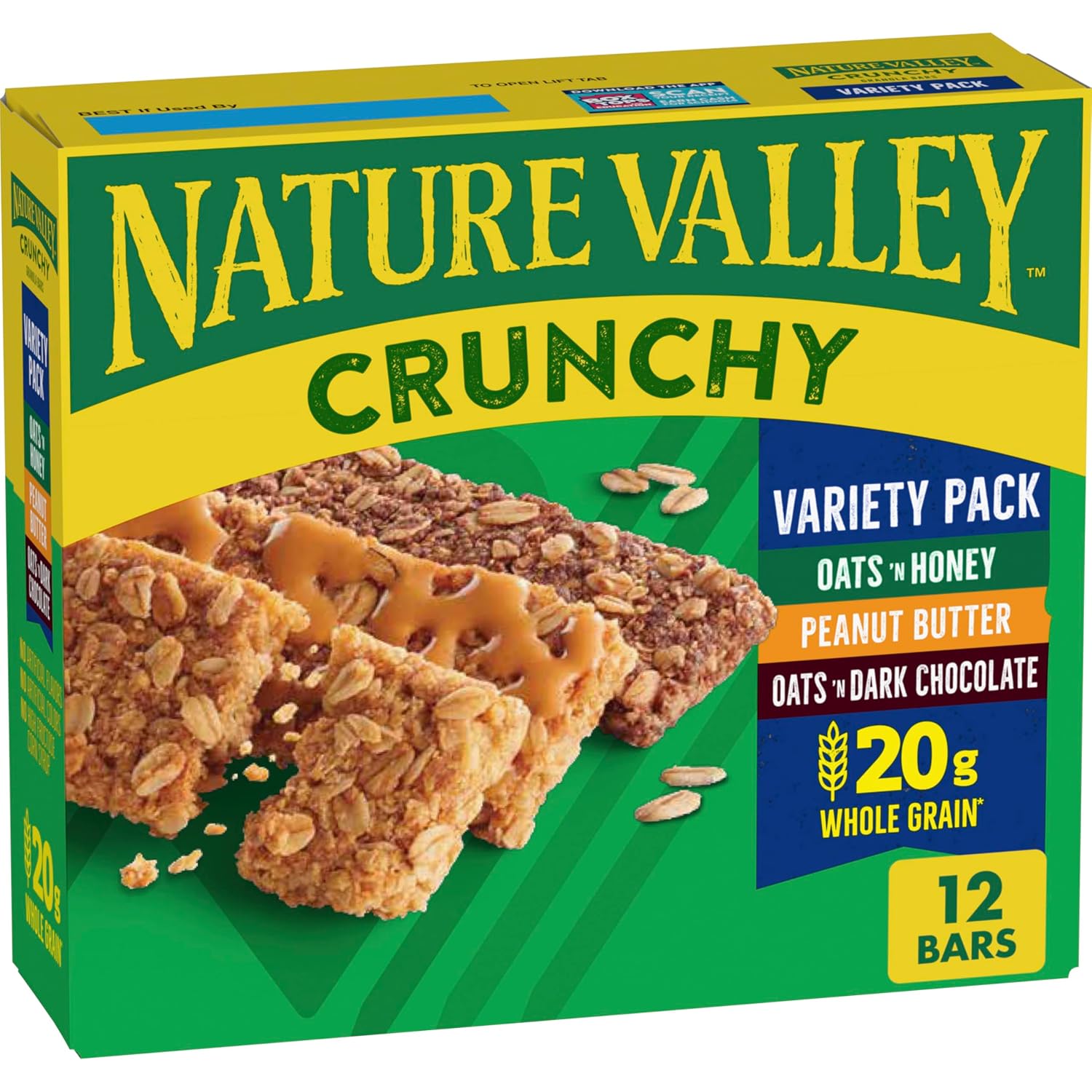 Nature Valley Crunchy Granola Bars, Value Pack, 60 ct, 44.7 oz | Oats & Honey and Peanut Butter Varieties, 2-Bar Pouches, Whole Grain Oats, No Artificial Flavors
