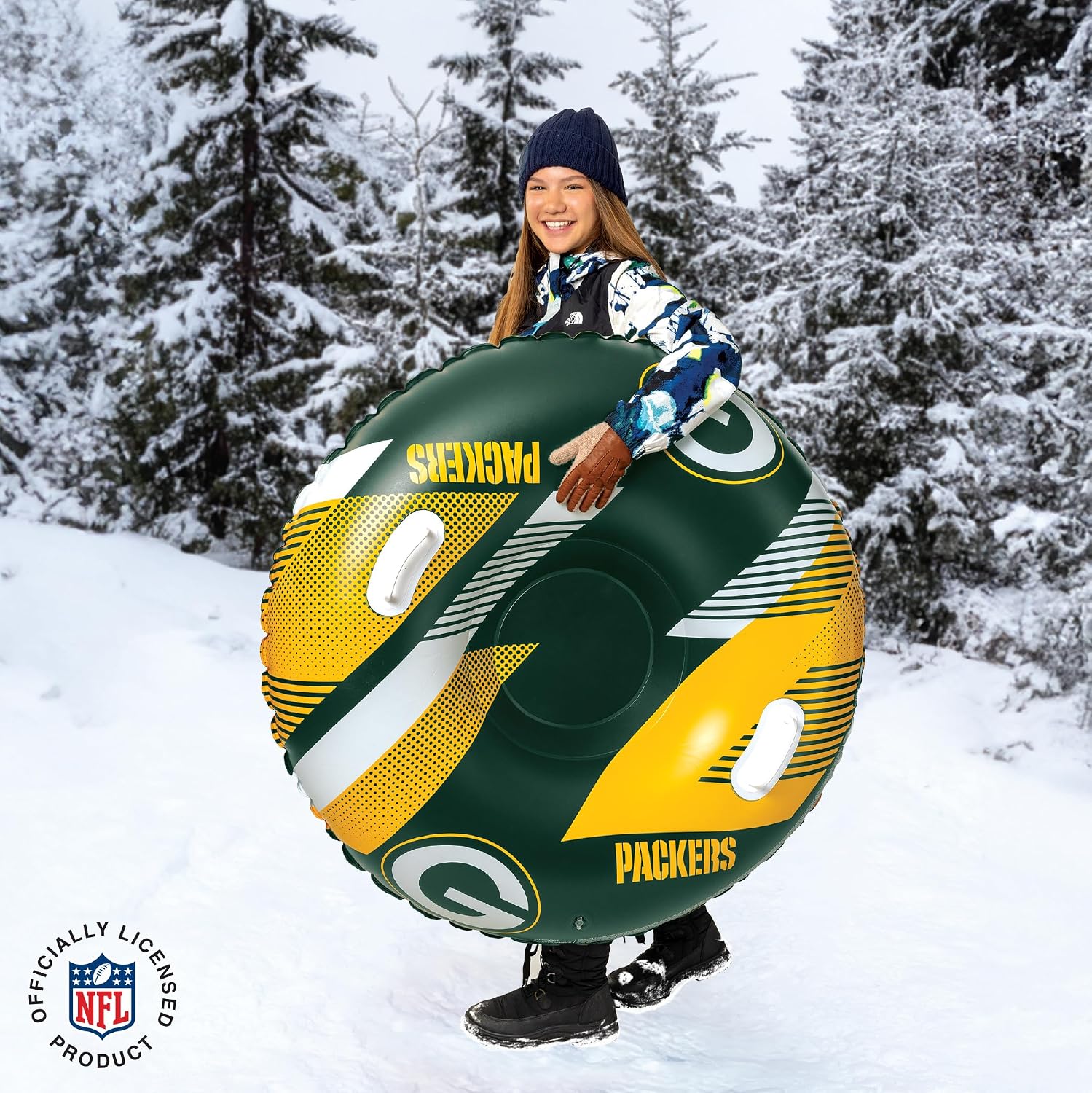 Big Mouth Inc NFL Snow Tube, Heavy Duty Inflatable Snow Sled for Winter Tubing, Ride-On Snow Tube with Handles for Kids and Adults, Outdoor Winter Fun and Football Fan Gifts