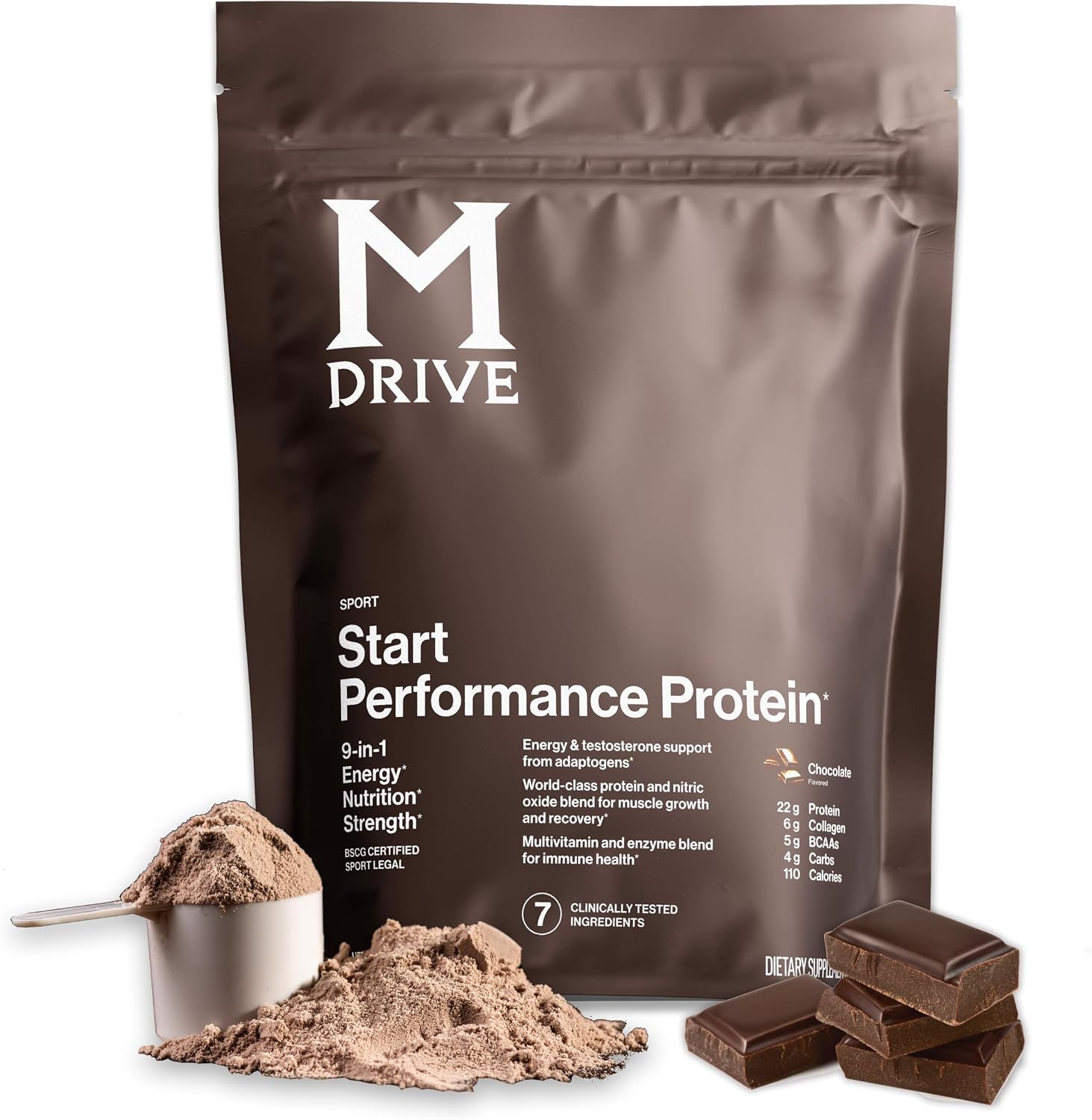 Mdrive Start Performance Protein Powder Chocolate Mousse 30 Servings | 9 in 1 Complete Nutrition Shake Adaptogen Blend Digestion Immune Nitric Oxide