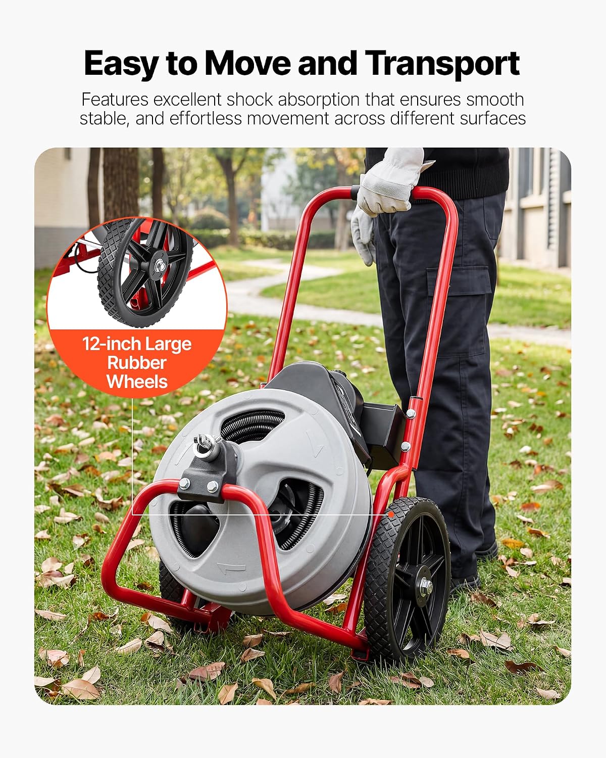 VEVOR Drain Cleaner Machine 50 FT x 5/16 Inch, Sewer Snake Auger with 228RPM Electric Drill, Manual Feed Drain Cleaning Machine with 6 Cutters & Air-activated Foot Switch for 2" to 4" Pipes