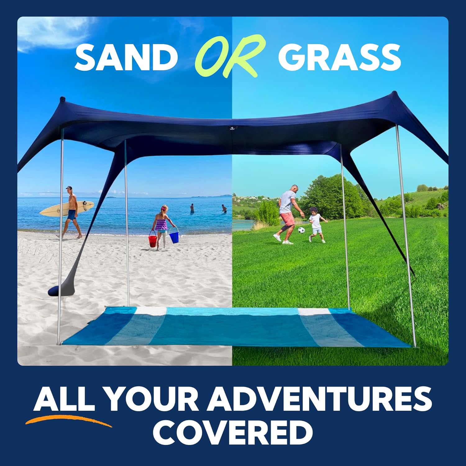 SUN NINJA Beach Tent Sun Shelter, Beach Shade Canopy with UPF50+ Protection
