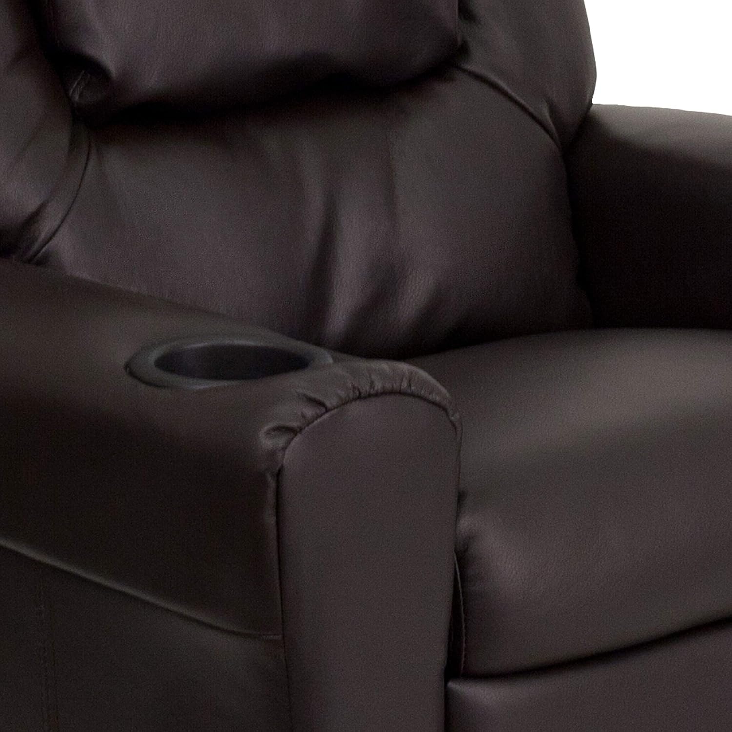Flash Furniture Vana LeatherSoft Kids Recliner with Cup Holder, Headrest, and Safety Recline, Contemporary Reclining Chair for Kids, Supports up to 90 lbs., Brown | Manual Recline, Padded Seat and Back, Child-Friendly Design, Safety Recline Feature