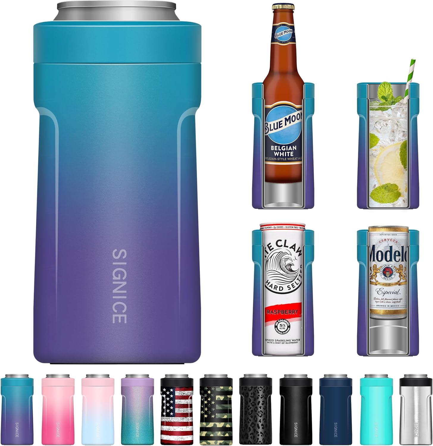 3 In 1 Insulated Universal Can Cooler - Signice Double Walled Vacuum Insulator Stainless Steel Slim Can Cooler for 12 Oz Skinny Tall Standard