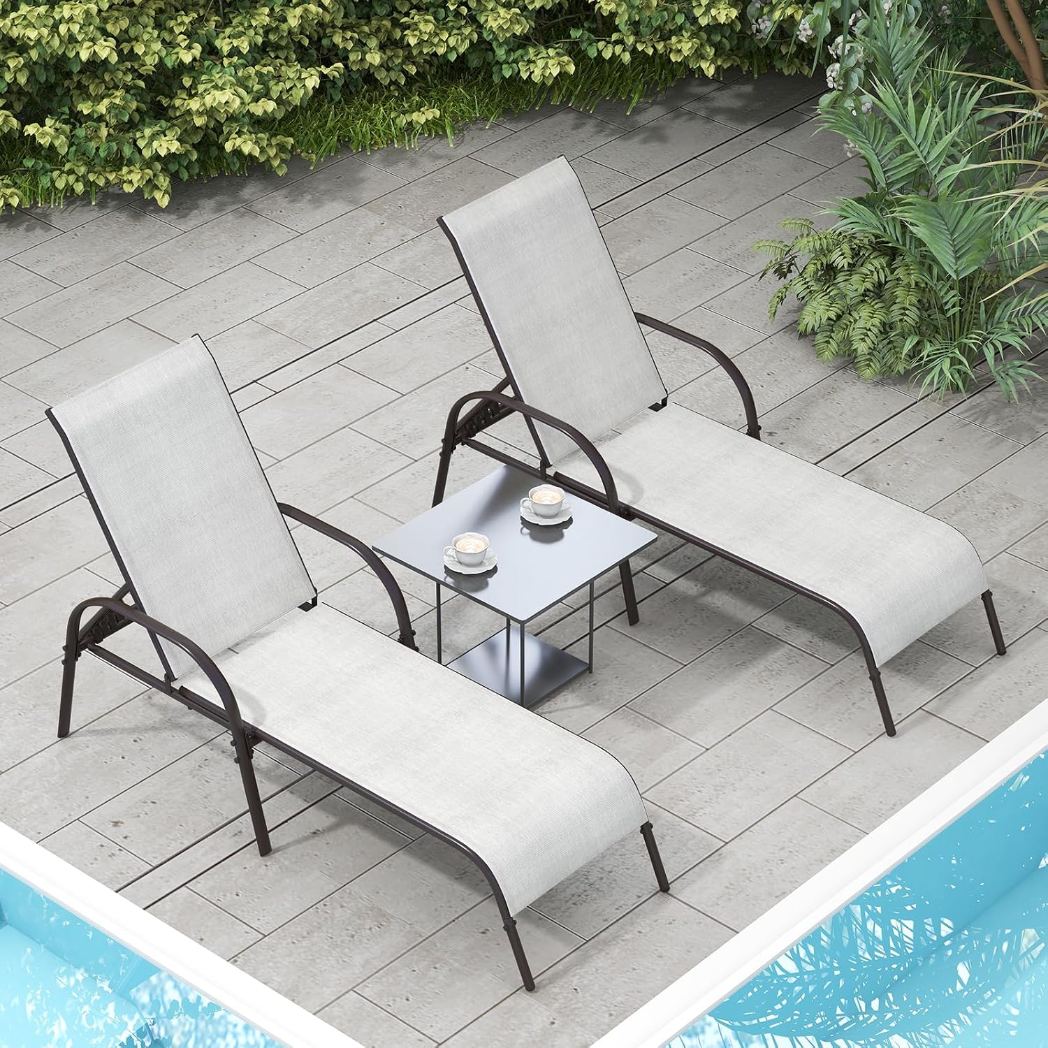 GIANTEX 2 Pack Patio Lounge Chair with 5 Adjustable Backrest, Black