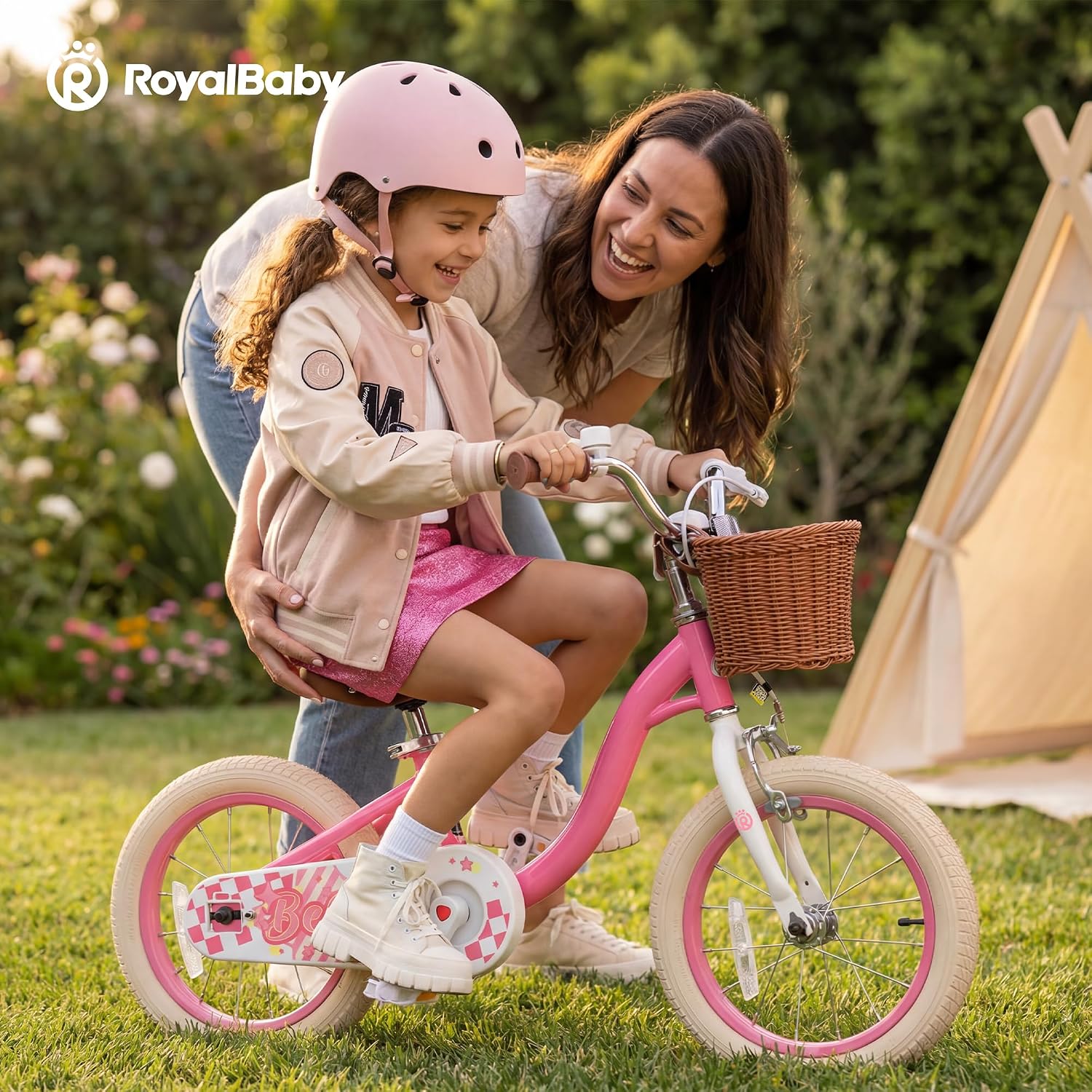 RoyalBaby Girls Bike Belle EZ Kids Bike, Balance and Pedal Bicycle, 14 16 18 Inch Wheel for Age 3-8 Years Toddlers to Big Kids, Pink & Purple