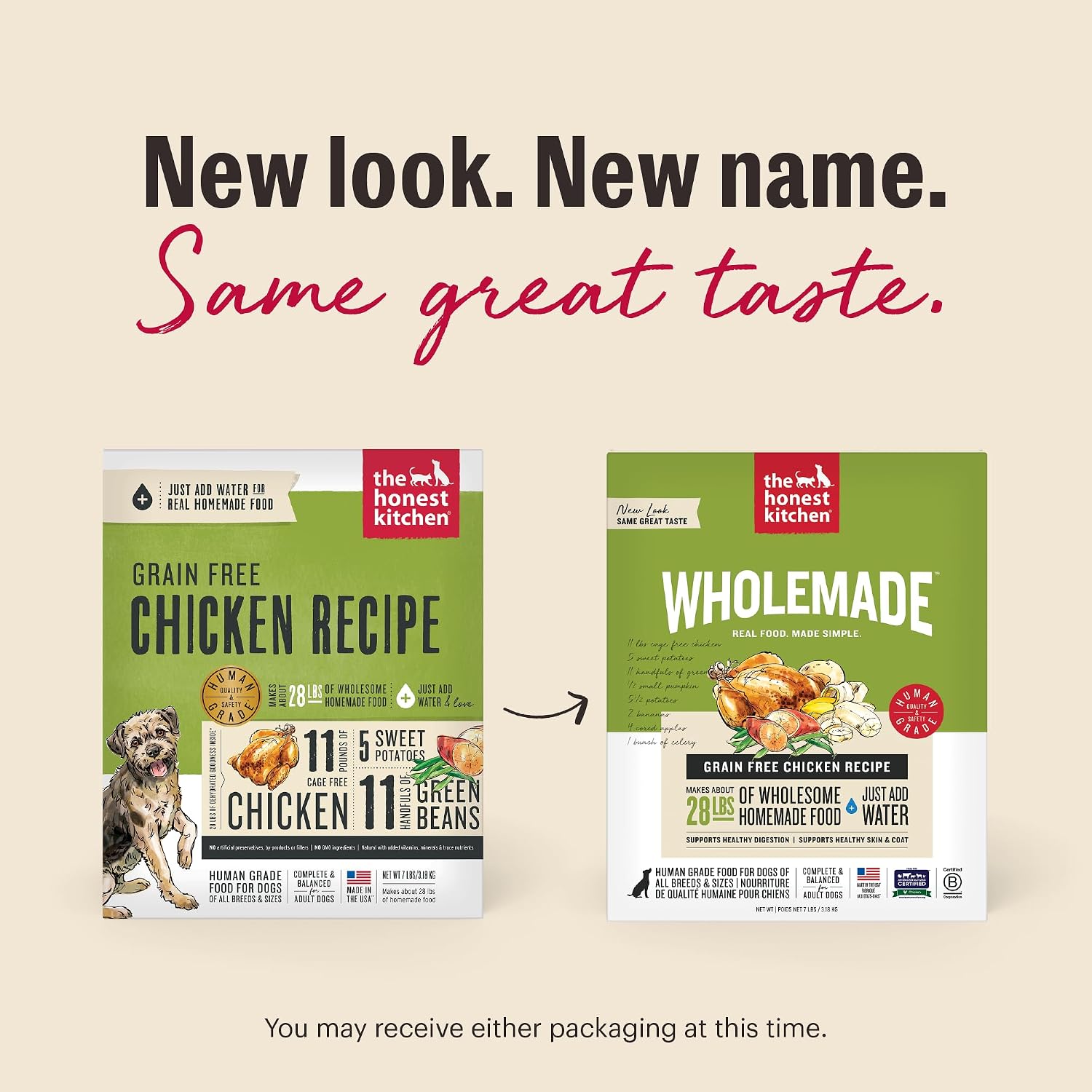 The Honest Kitchen Human Grade Wholemade™ Dehydrated Grain Free Dog Food – Complete Meal or Dog Food Topper – Chicken 4 lb (Makes 16 lbs)