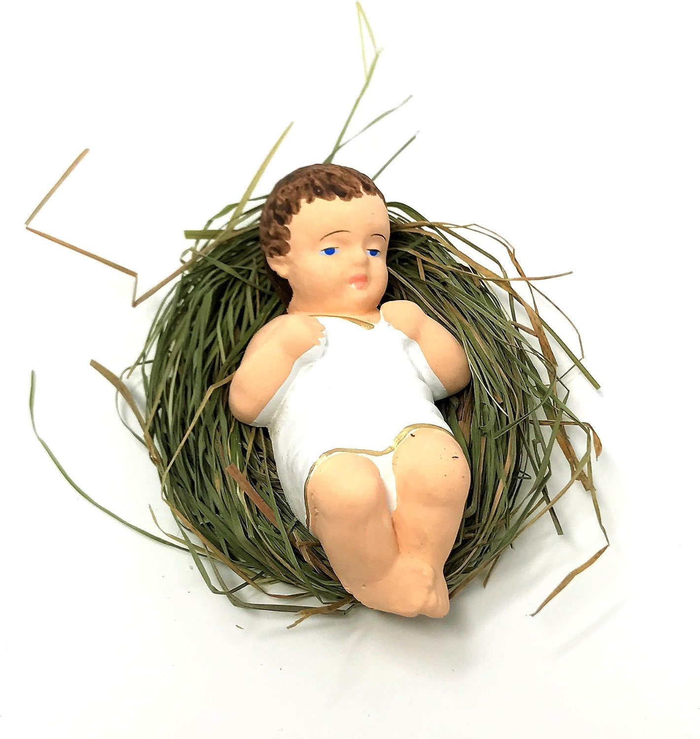 4 Inch Baby Jesus in Manger Figurine, Small Baby Jesus Manger Crib for Nativity Set on Natural Hay, Handcrafted Holy Gift Made in Poland