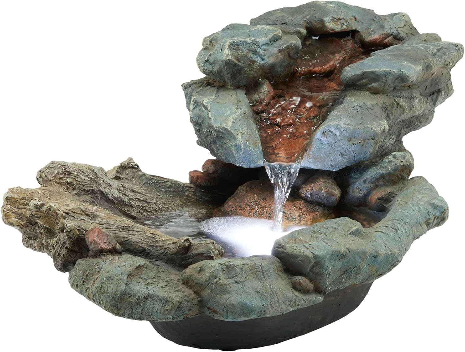 Alpine Corporation 13" Tall Indoor Tabletop Water Fountain, 4 Tier Cascading Water Feature with LED Lights for Home, Office, Living Room, or Zen Decor, Gray