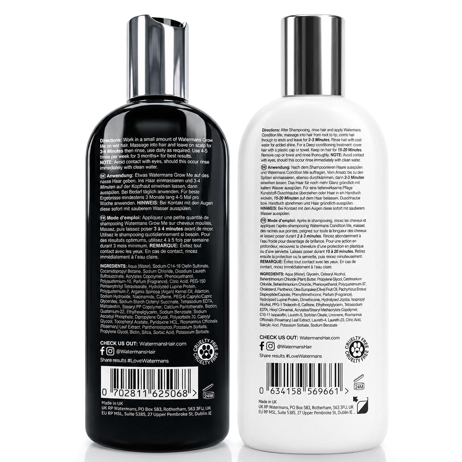 Hair Growth Shampoo & Conditioner by Watermans UK Biotin, Argan Oil, Allantoin, Rosemary, Niacinamide, Lupin. Male & Female Hair Loss Products