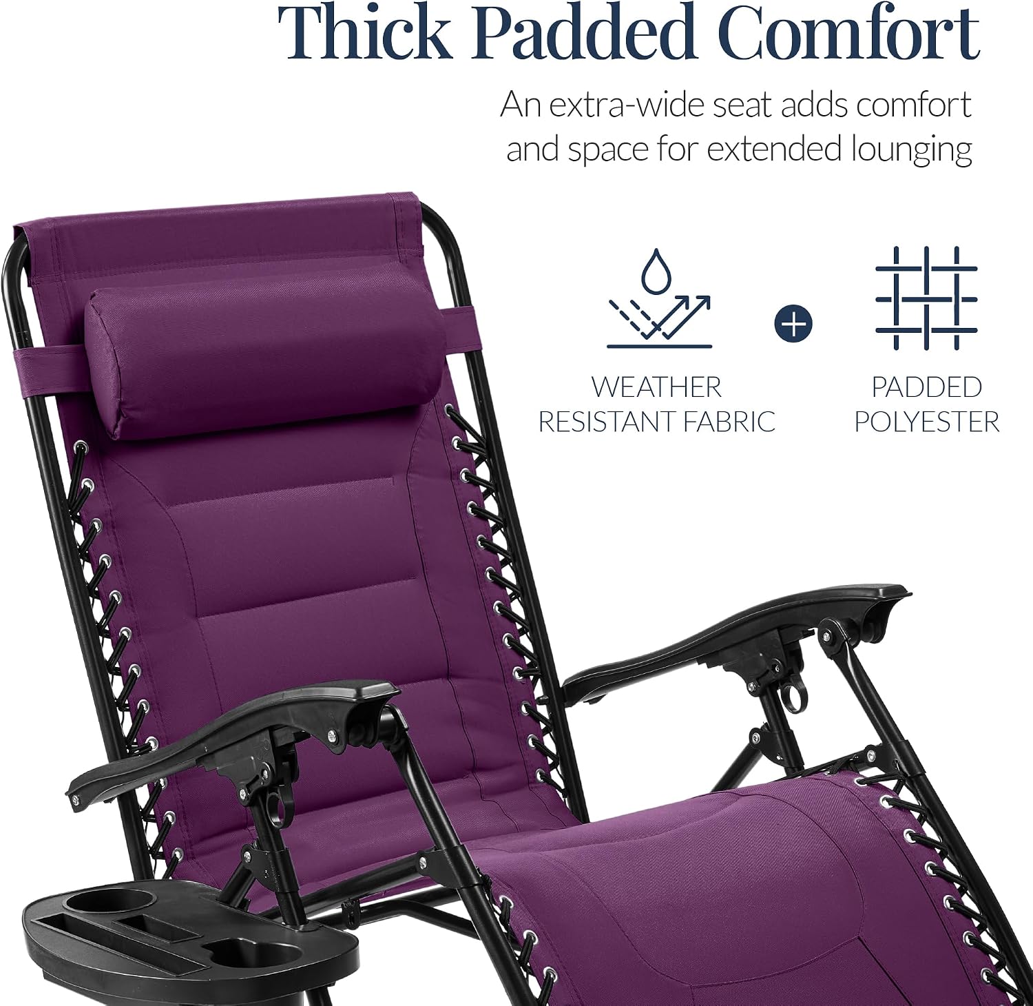 Best Choice Products Oversized Padded Zero Gravity Chair, Folding Outdoor Patio Recliner, XL Anti Gravity Lounger for Backyard w/Headrest, Cup Holder