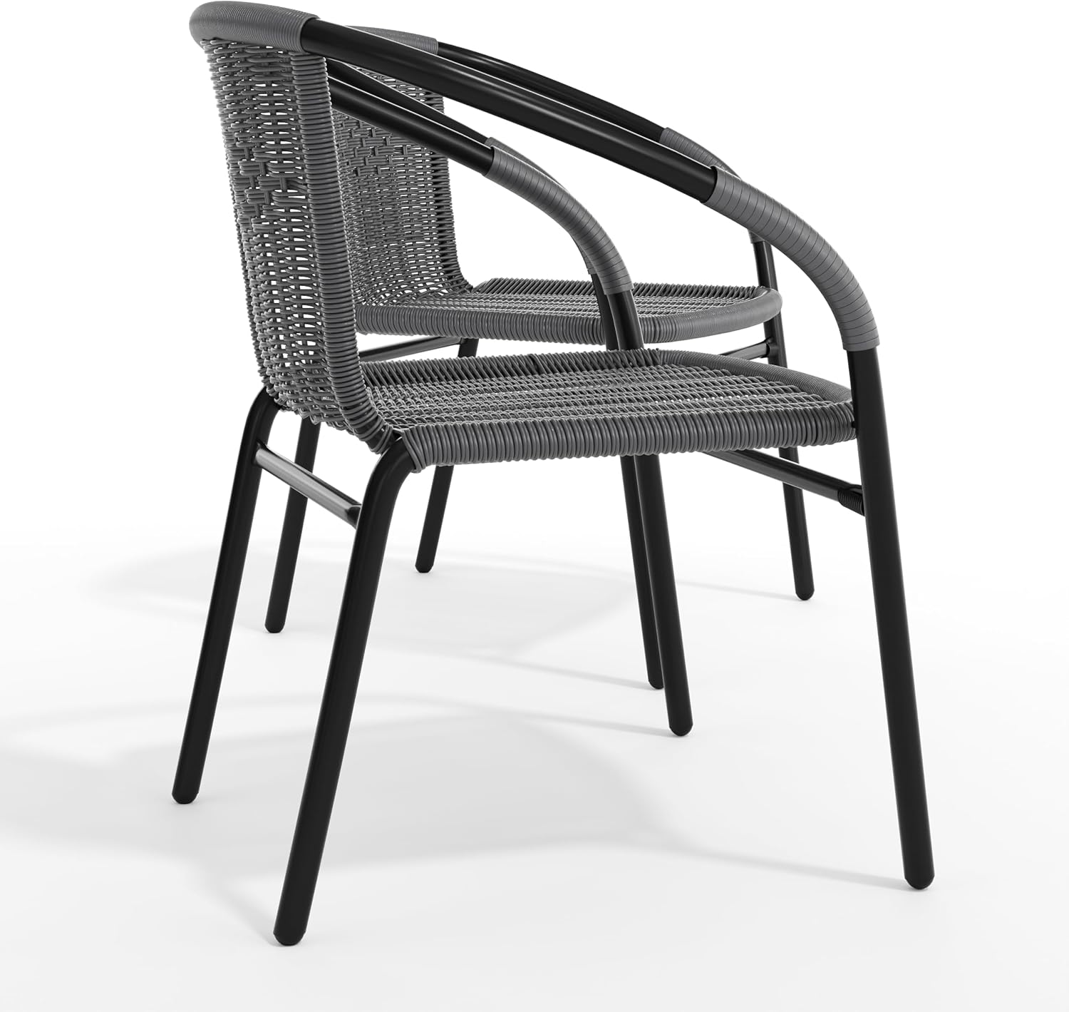 Flash Furniture Lila Modern Rattan Indoor/Outdoor Stackable Dining Chairs, Stacking Rattan Bistro Chairs for Patio or Restaurant, Set of 4, Brown | Commercial Grade, Indoor/Outdoor Use