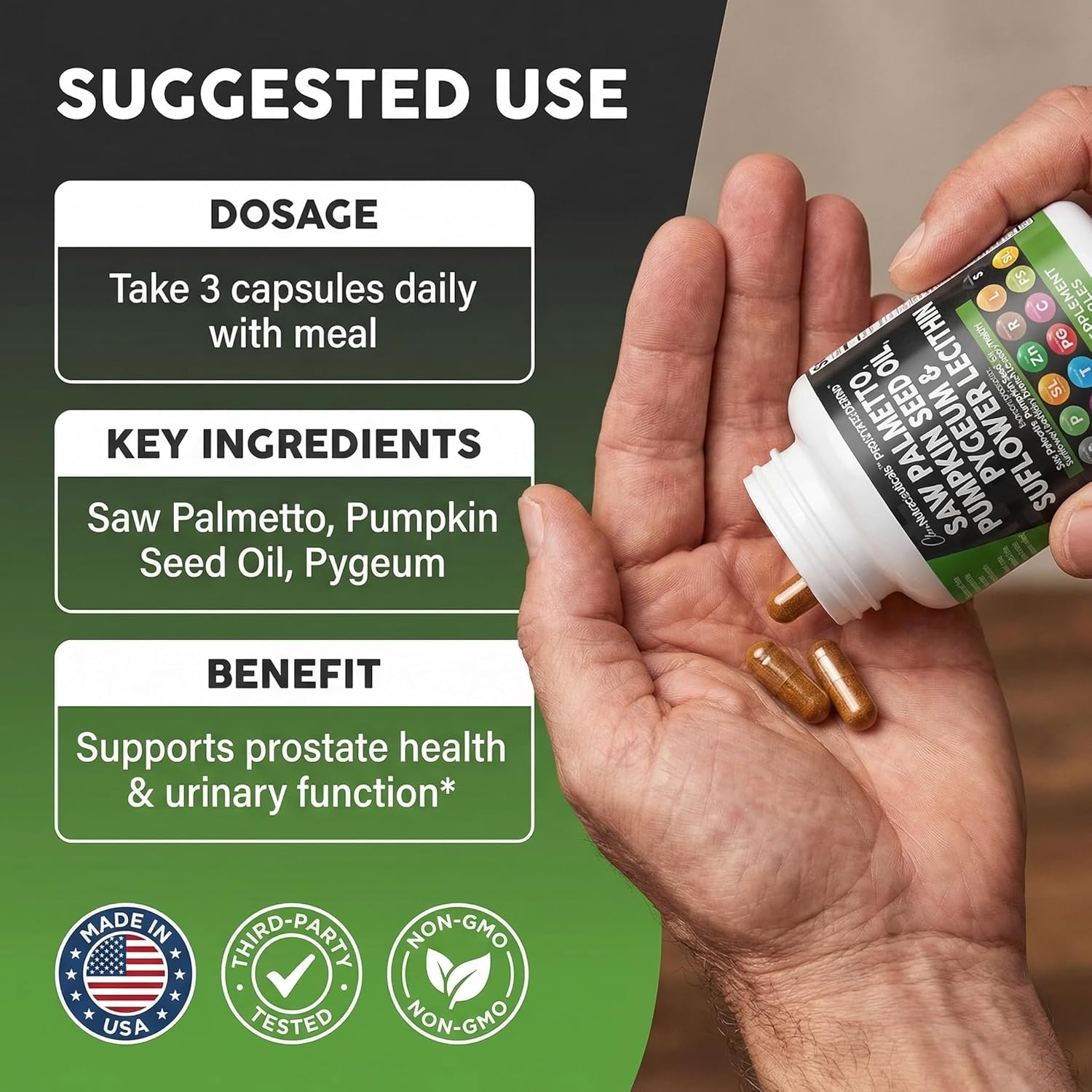 Clean Nutraceuticals Saw Palmetto Pumpkin Seed Oil Pygeum Sunflower Lecithin Stinging Nettle Cranberry - Prostate Supplements for Men with Lycopene
