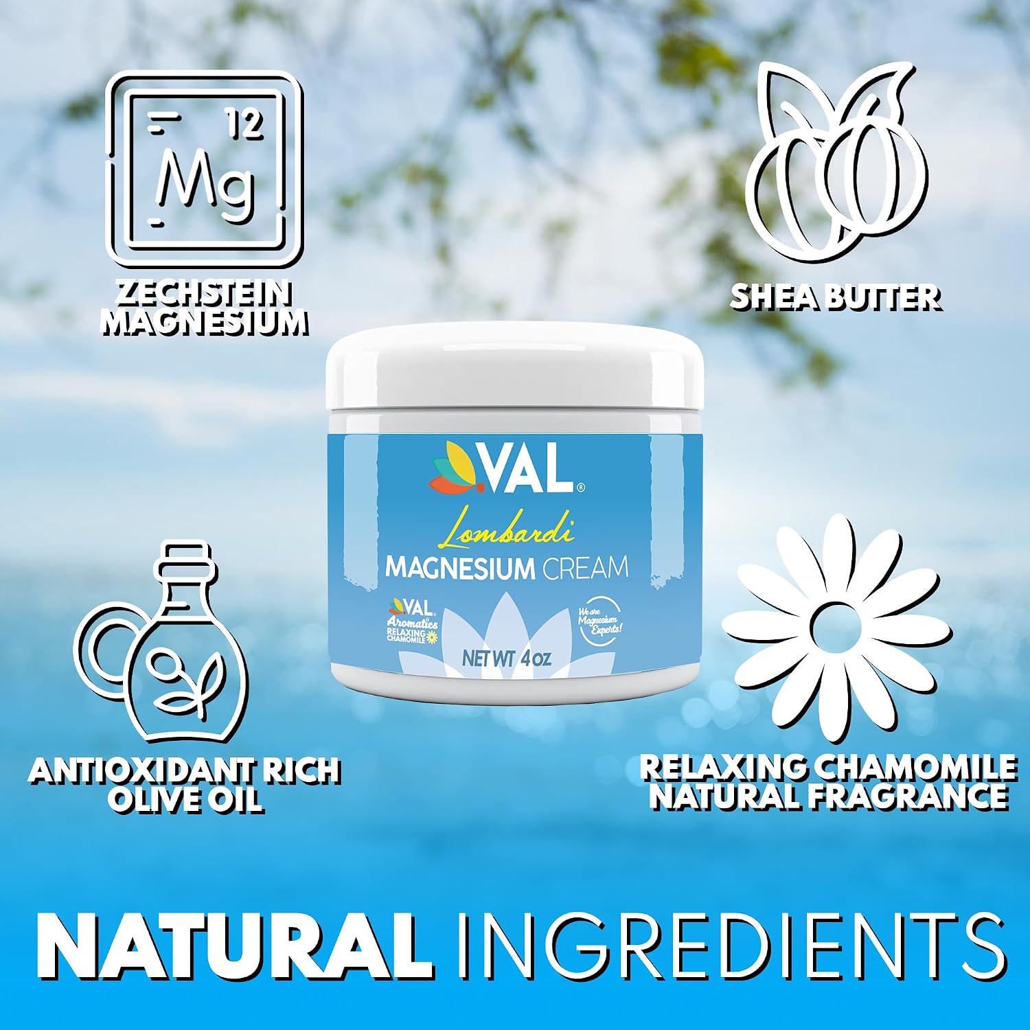 VAL Lombardi Magnesium Lotion, Nighttime Zechstein Magnesium Chloride Cream, Hydrating, Fast-Absorbing, Topical Magnesium for Feet, Legs, Arms, Chest - 4 Ounce (Pack of 1)