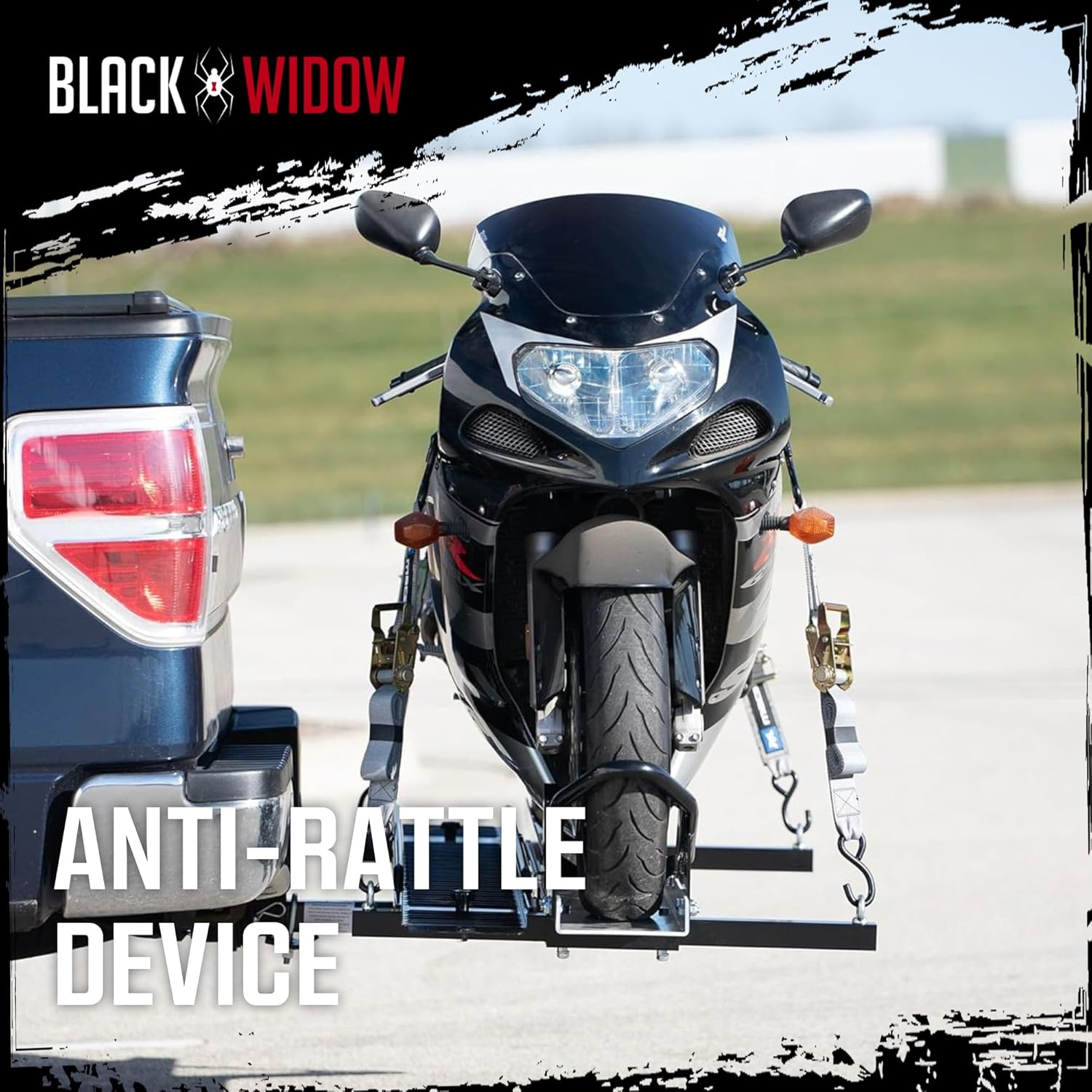 Black Widow Hitch Mounted Steel Motorcycle Carrier w/Ramp