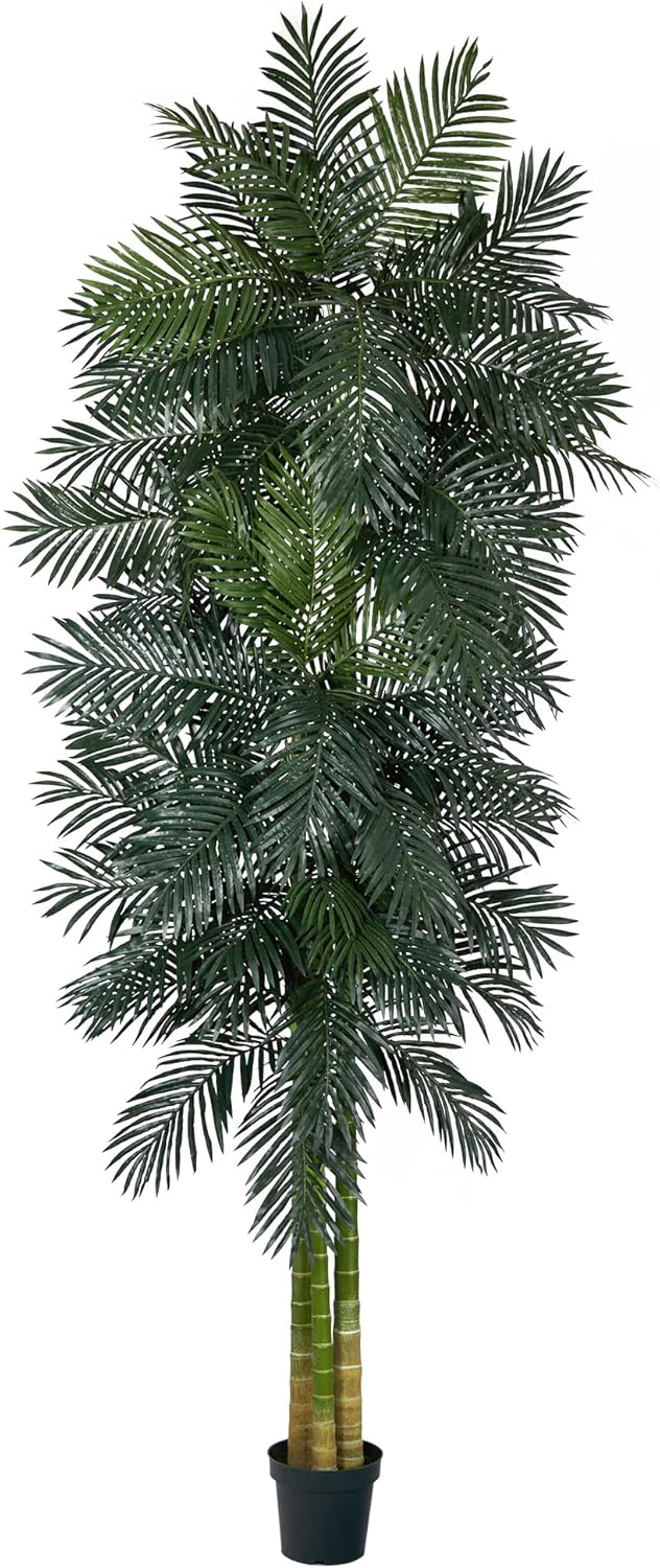 Nearly Natural 6.5 ft Artificial Golden Cane Palm Tree with Nursery Pot | Lifelike Silk Indoor Palm, Three Textured Trunks, Flexible Fronds, Low-Maintenance