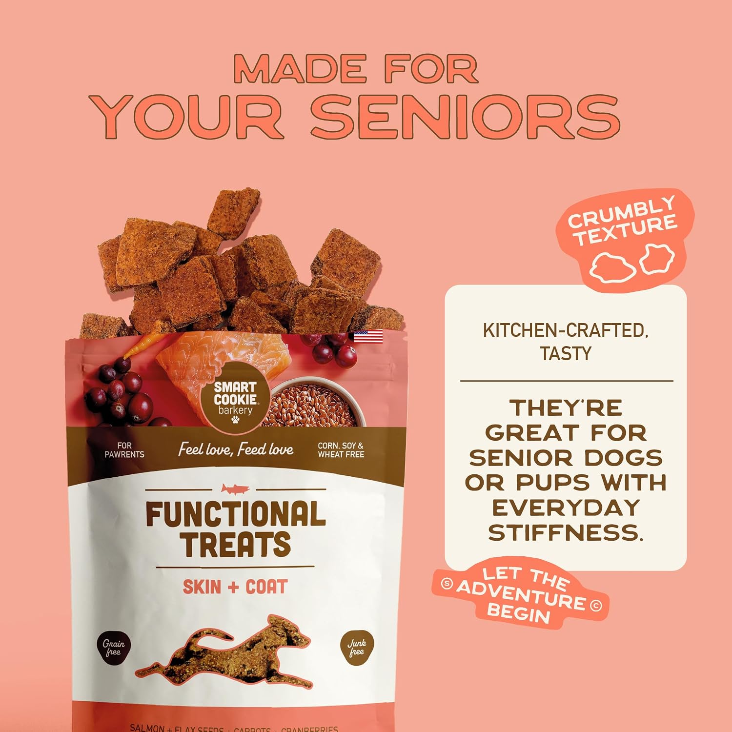 Smart Cookie All Natural Dog Treats - Healthy Hip and Joint Chicken Dog Biscuits with Glucosamine - Ideal for Senior Dogs and Sensitive Stomachs - Dehydrated, Crunchy, Human-Grade, Made in USA - 8oz