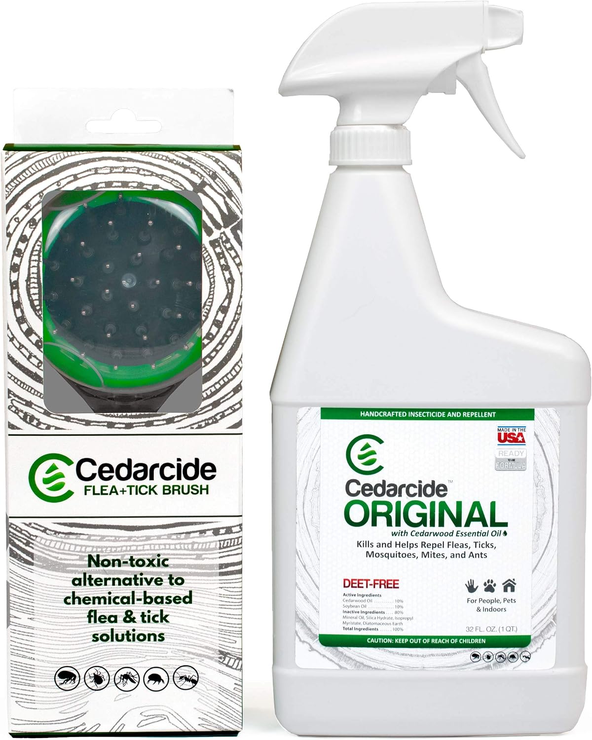 Cedarcide Flea + Tick Pet Brush (Quart Pack) | Durable Grooming Brush Effectively Applies Cedarcide Original Biting Insect Spray to Kill + Repel